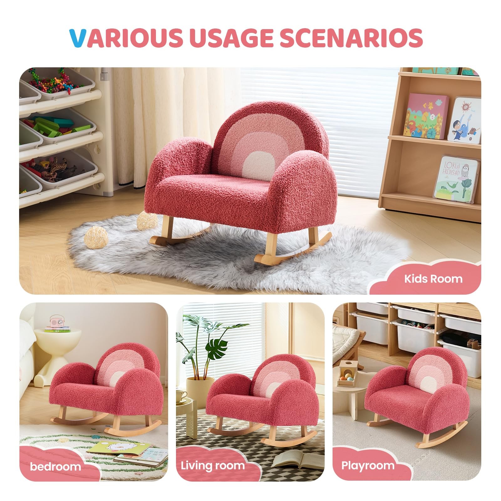 Kids Sofa, Toddler Rocking Chair, Children Gift Armchair with Solid Wooden Frame