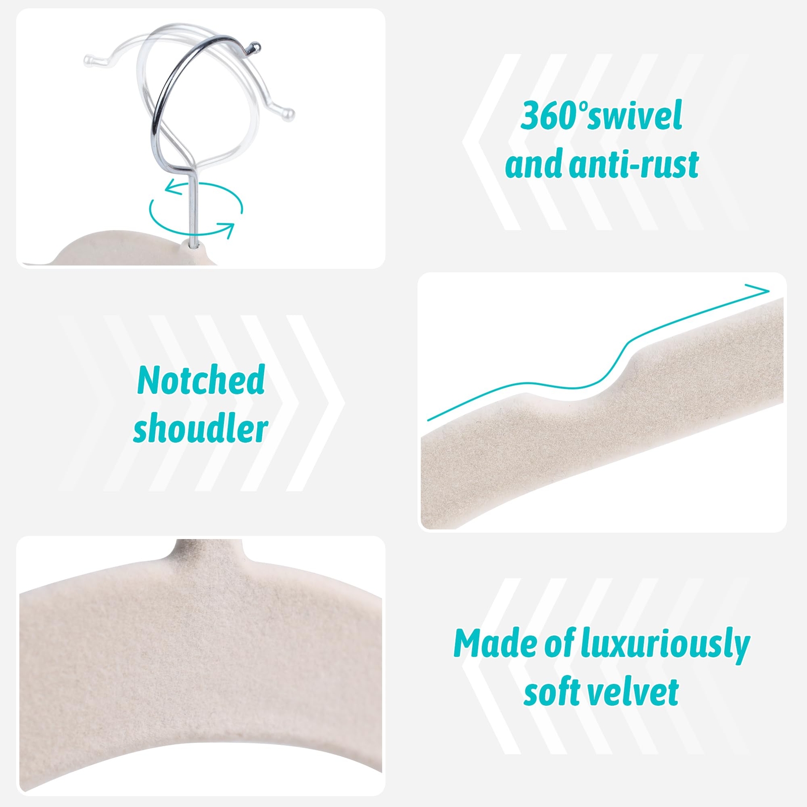Premium Velvet Shirt Hangers 30 Pack Non-Slip 360° Swivel Hook Slim Flocked C...