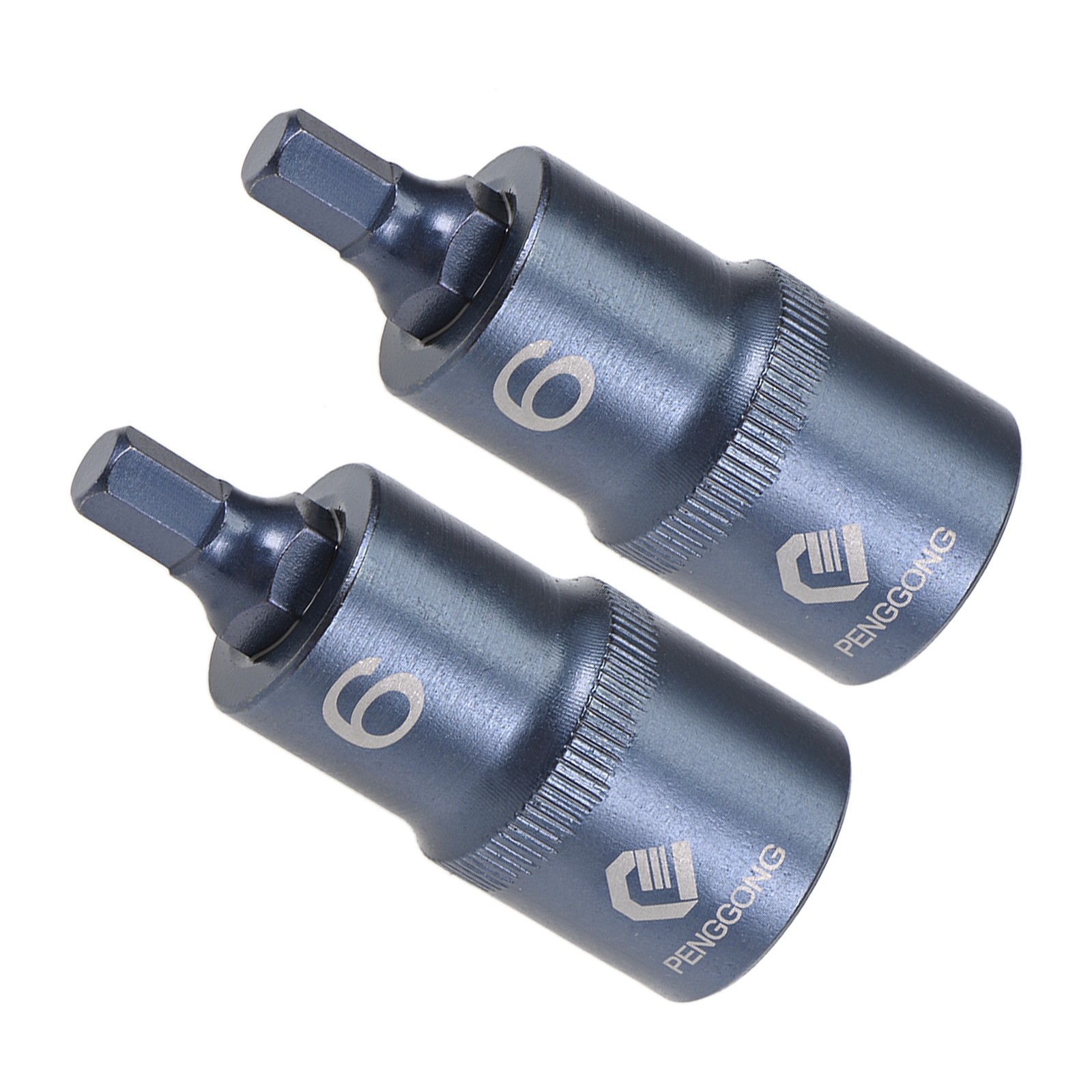 Hex Bit Socket H6 Bit 1/2" Drive 2" L Star S2 Alloy Steel Cr-V Socket Blue 2Pack