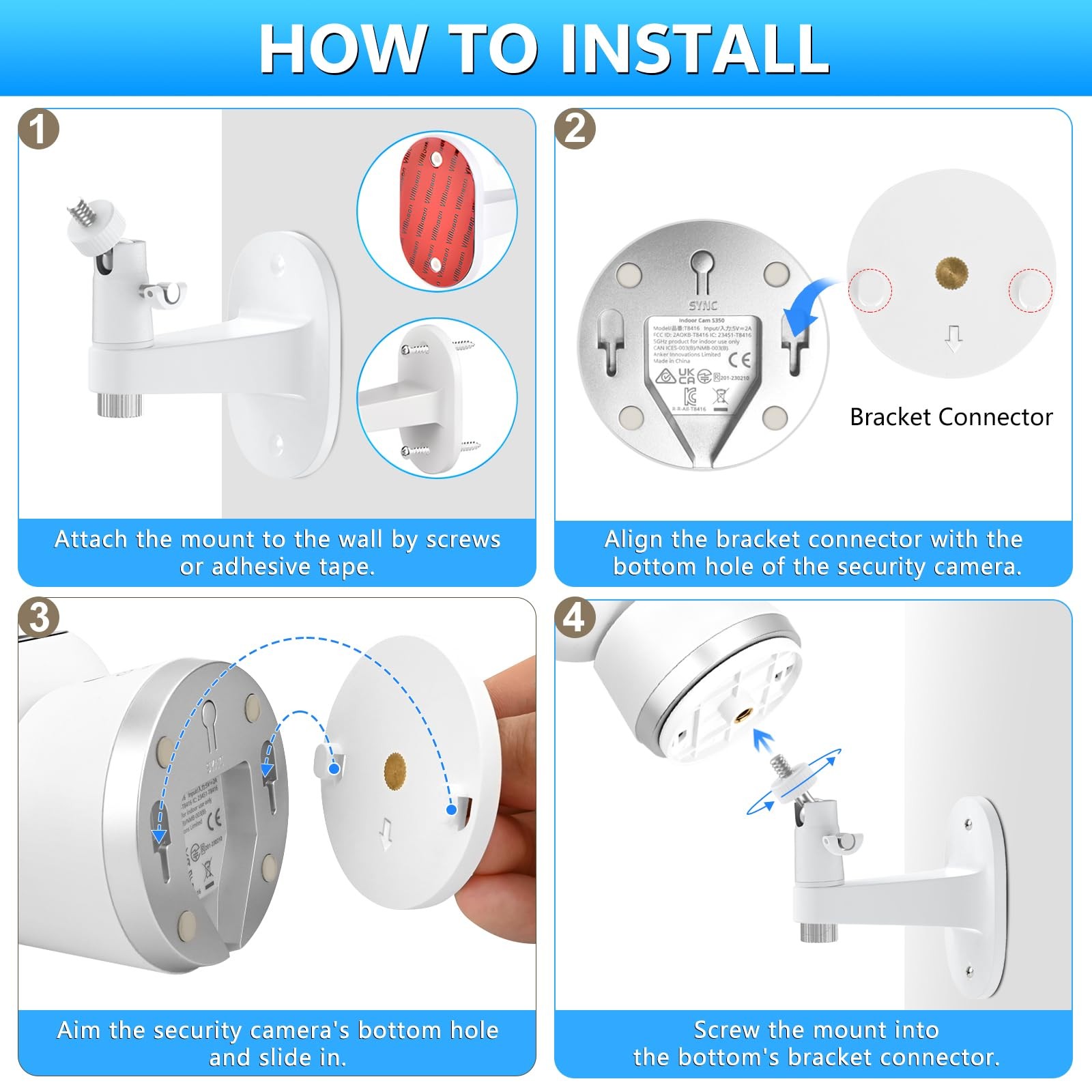 wochel Security Camera Mount for eufy Indoor Cam S350, Adjustable Baby White