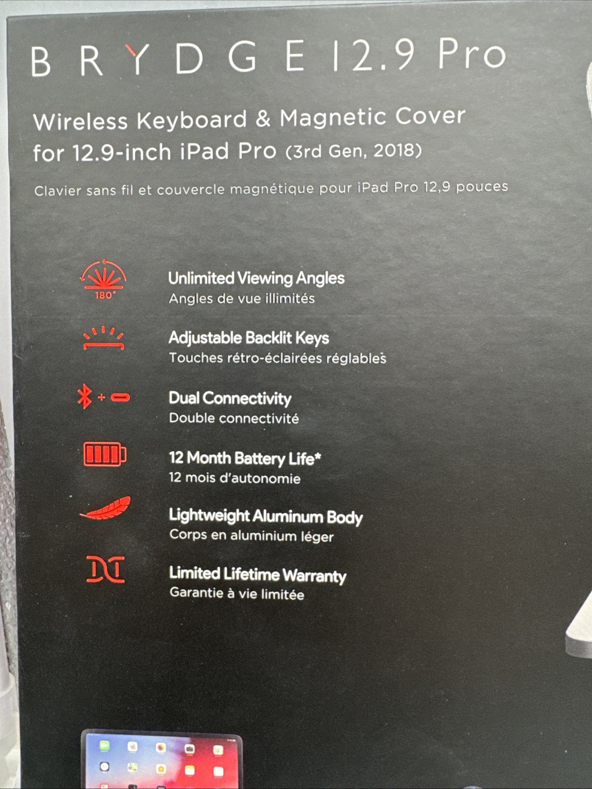 Brydge Wireless Bluetooth Keyboard W/ Backlit Keys for iPad 12.9” Pro 3rd or 4th
