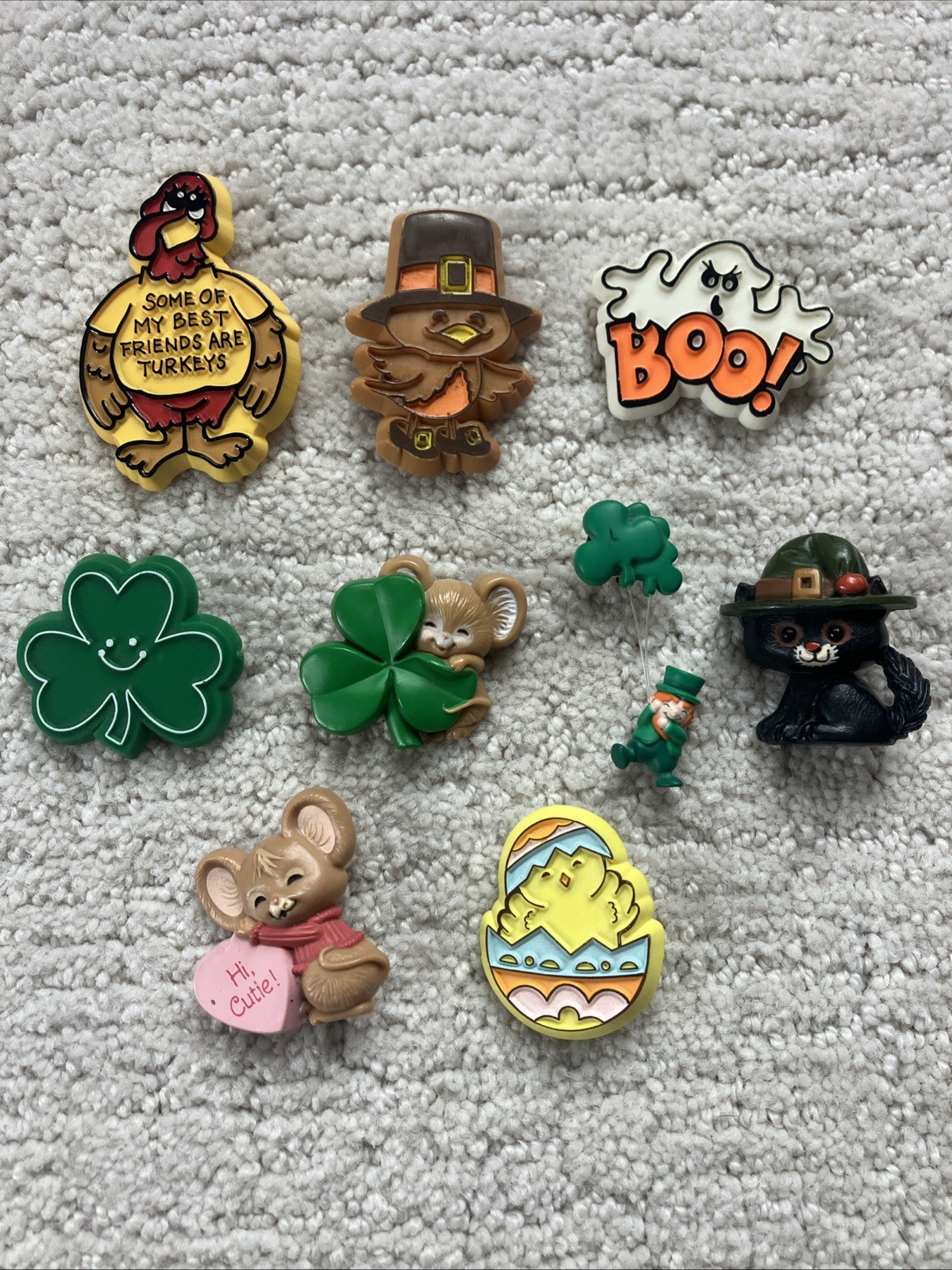 LOT Of 9 Vintage Hallmark Holiday Pins Halloween Easter St. Pats Thanksgiving