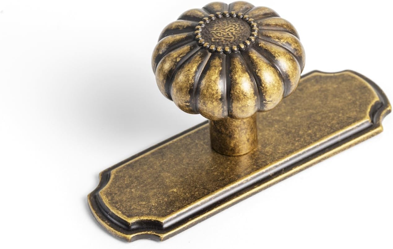 Set of 6 - Elegant Vintage Bloom Antique Brass Cabinet Knobs