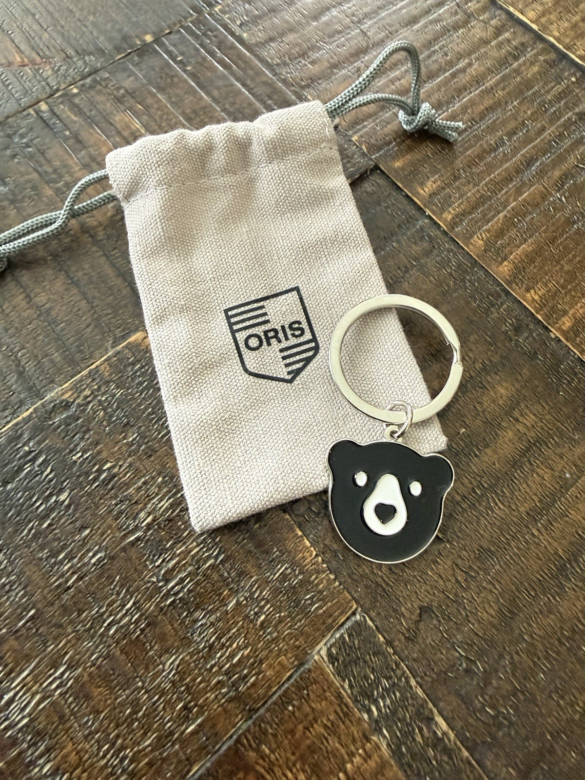 Oris Enamel Teddy Bear Keychain with Logo New with Pouch