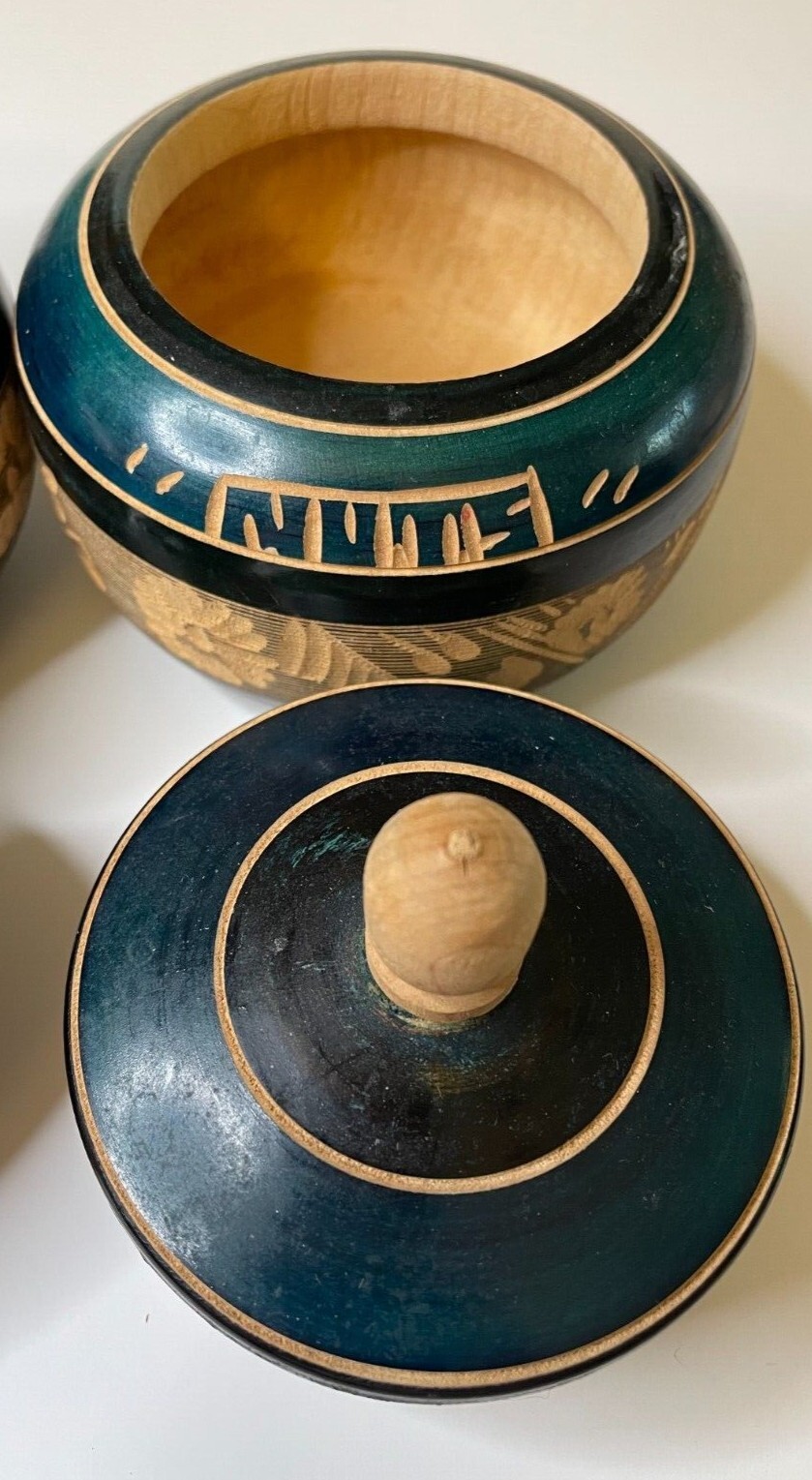Two Small Wooden Vessels for Nuts and Candy 5 1/2"-H 11 3/4"-W