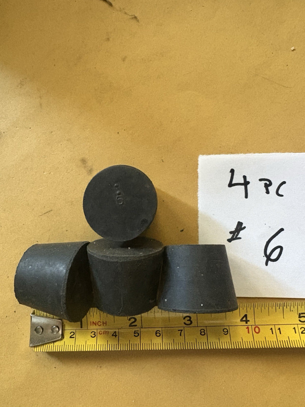4 Pc  #6  RUBBER LABORATORY STOPPER Black Rubber Bung Cap for Lab Glass