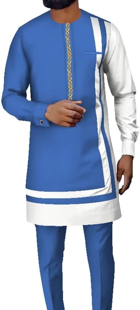 African Top and Pant Long Sleeve African Nigerian Mens Outfits Slim Fits