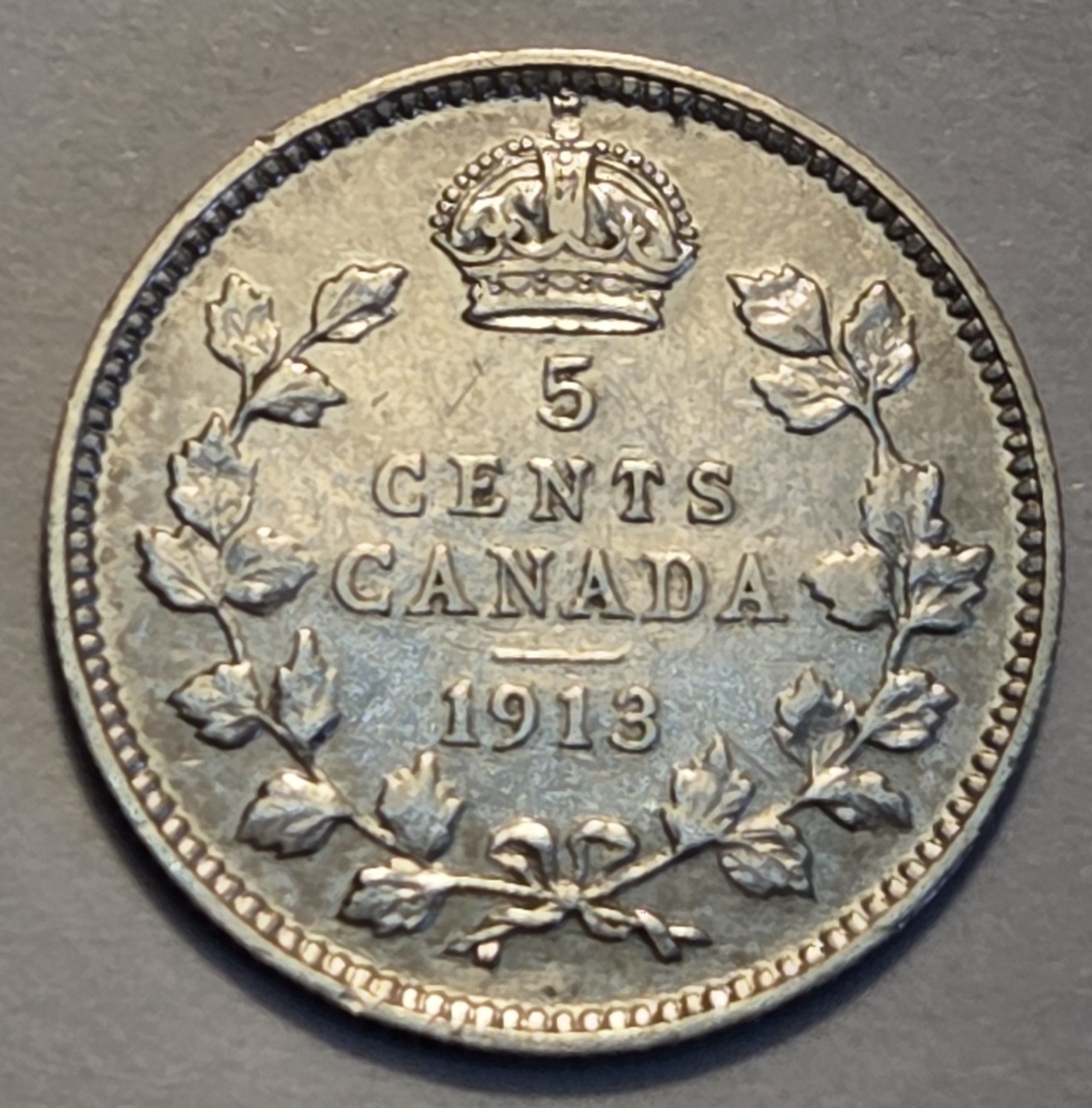 About Uncirculated nicer Low Mintage 1913 Canadian 5 Cents Canada, cleaned