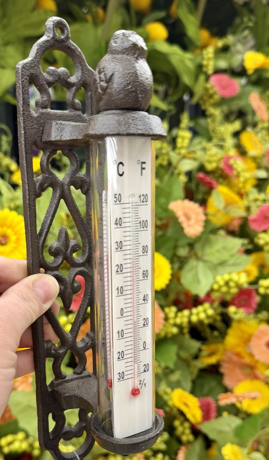 Rustic Cast Iron Thermometer Metal Bird Wall Decor  Antique Garden Vintage