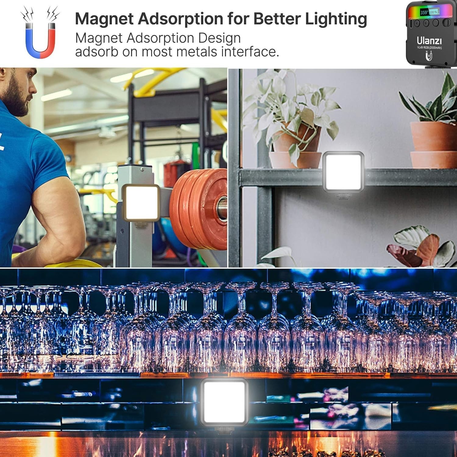 Portable VL49 LED Camera Light, 2000mAh Rechargeable with Magnetic Attraction