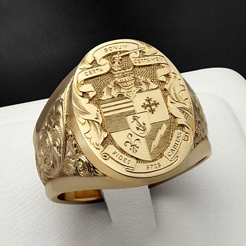 Mens 14K Gold Plated Vintage Coat of Arms Rings for Men Jewelry Gift
