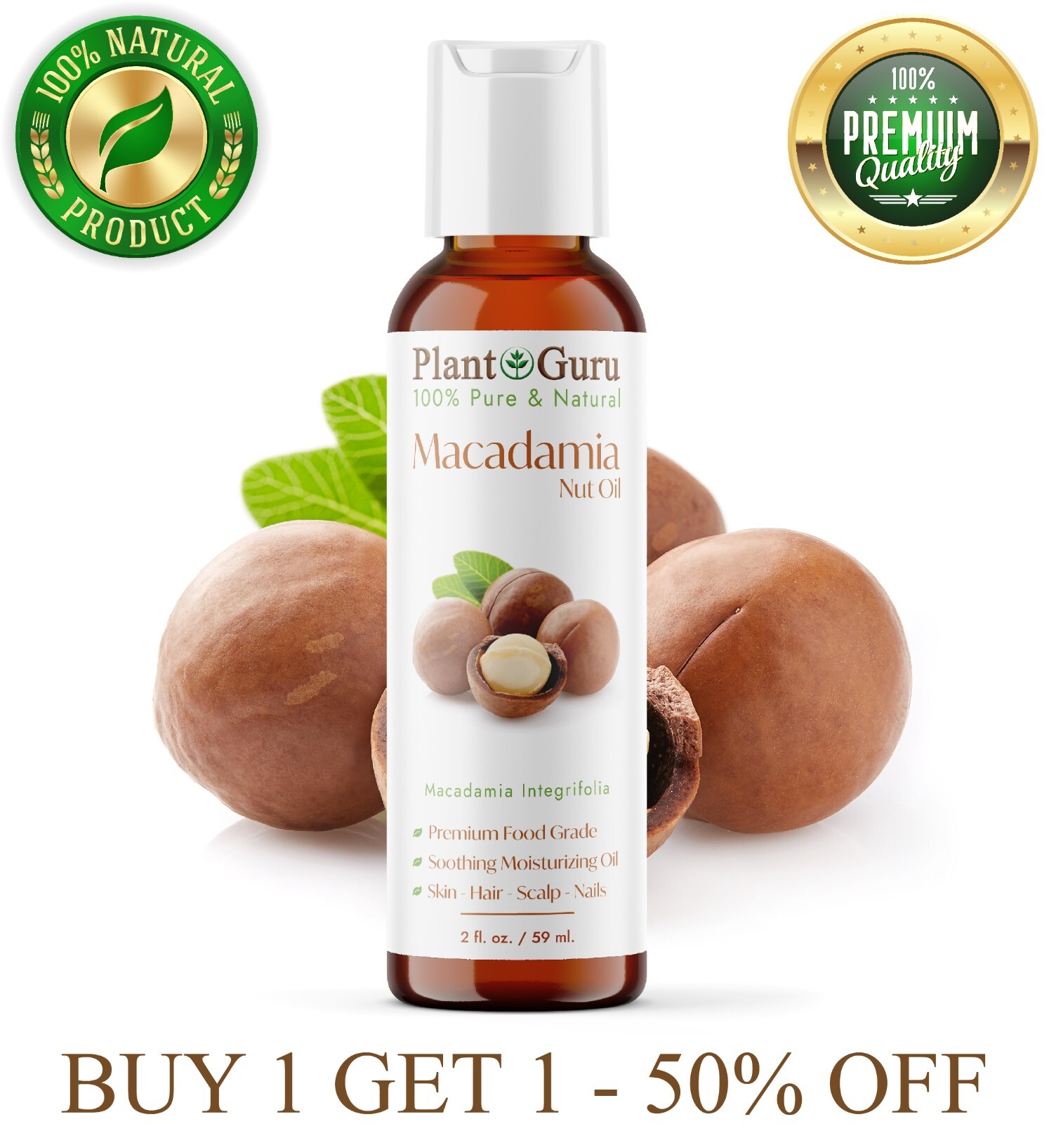Macadamia Nut Oil 2 oz. Cold Pressed Unrefined Virgin 100% Pure Natural Carrier