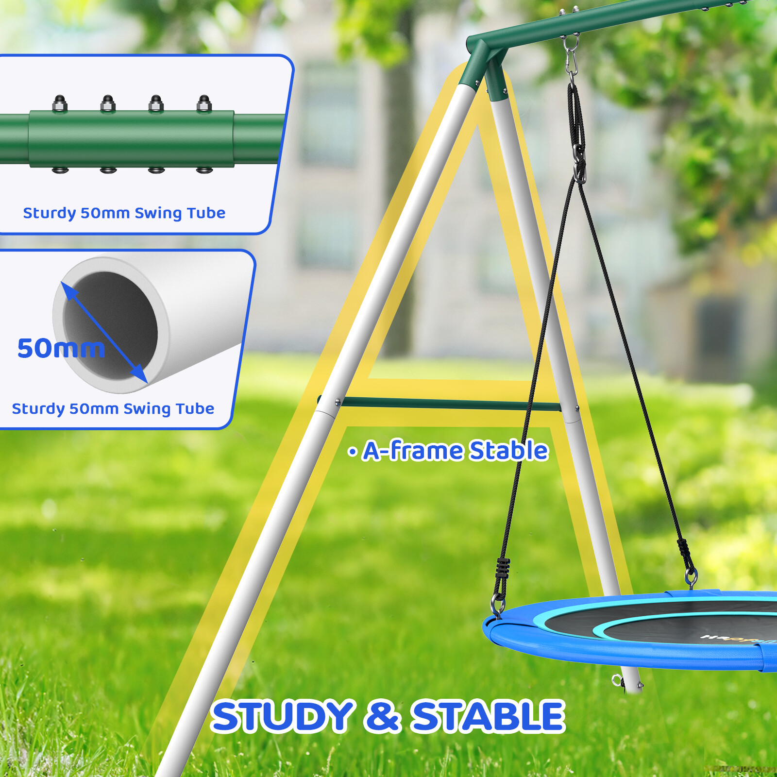 Hapfan Backyard Metal Swing Set 500lb Heavy Duty with 50" Saucer Swing