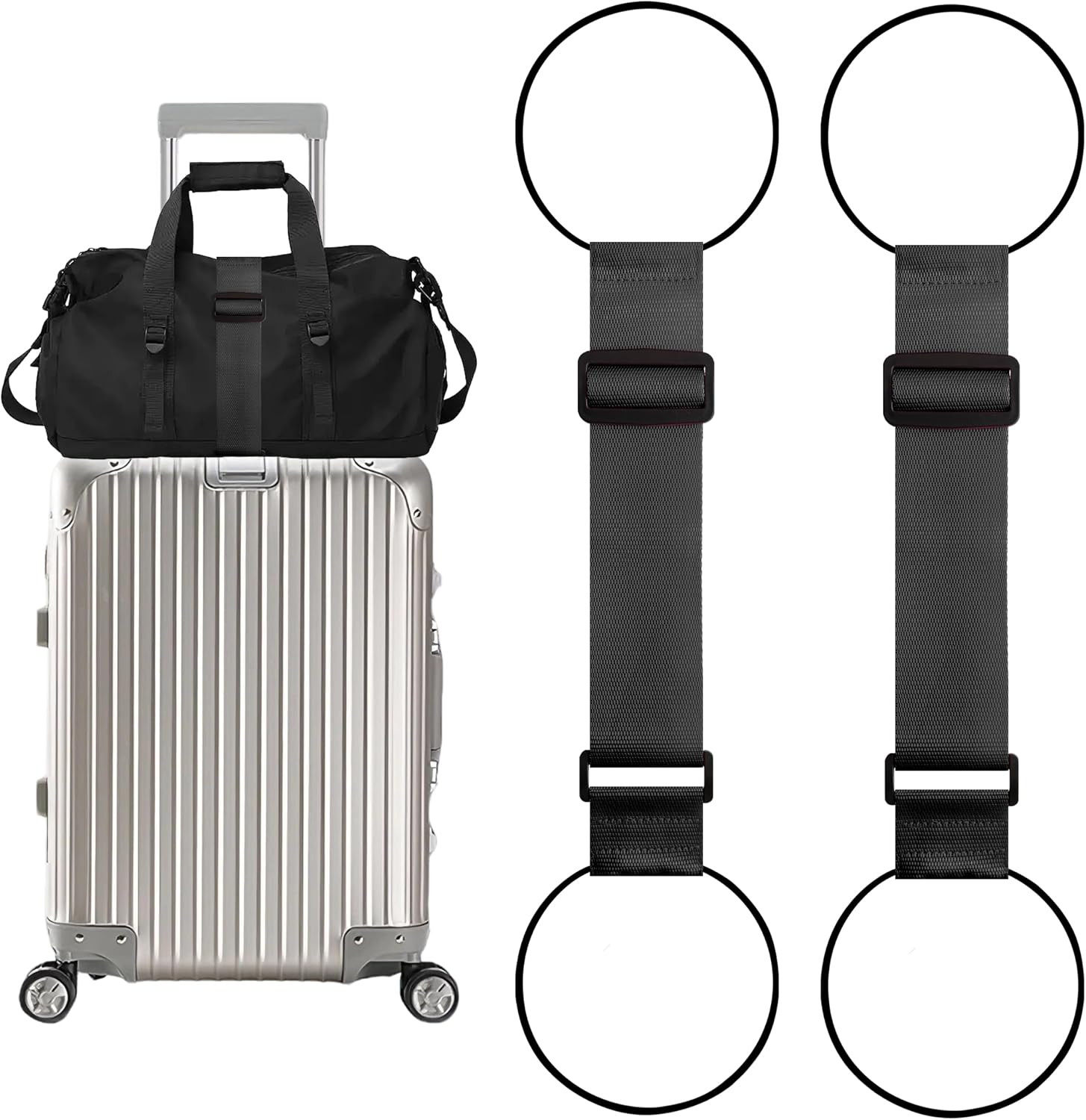 2 Pack Adjustable Luggage Straps for Add a Bag, Bungees Elastic Belt to Connect