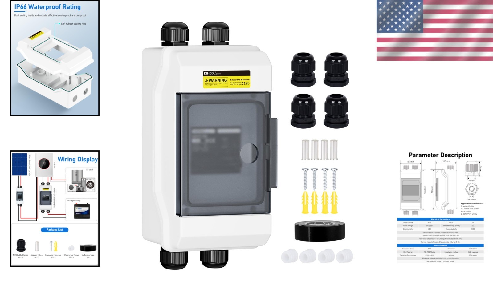 Solar Panel Disconnect Switch 80A DC 1000V Circuit Breaker Box Waterproof