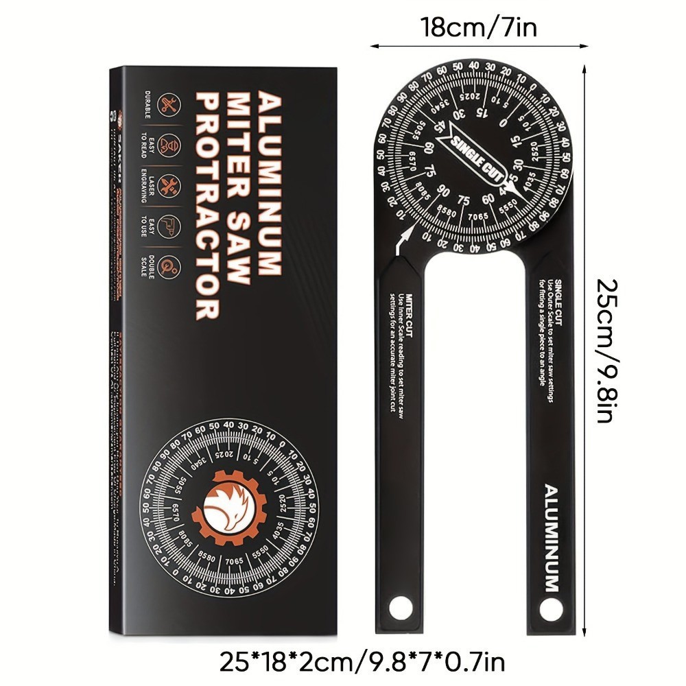 7" Aluminum Miter Saw Protractor, Rustproof Angle Finder Tool for Woodworking