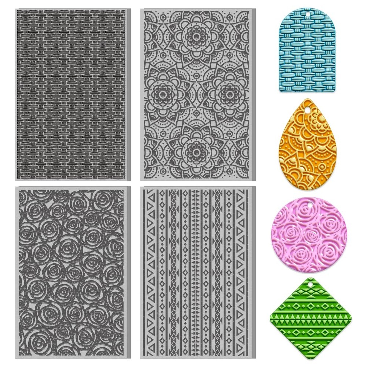 4PCS Polymer Clay Texture Sheets Set for Using with Clay Cutters, Boho Clay T...