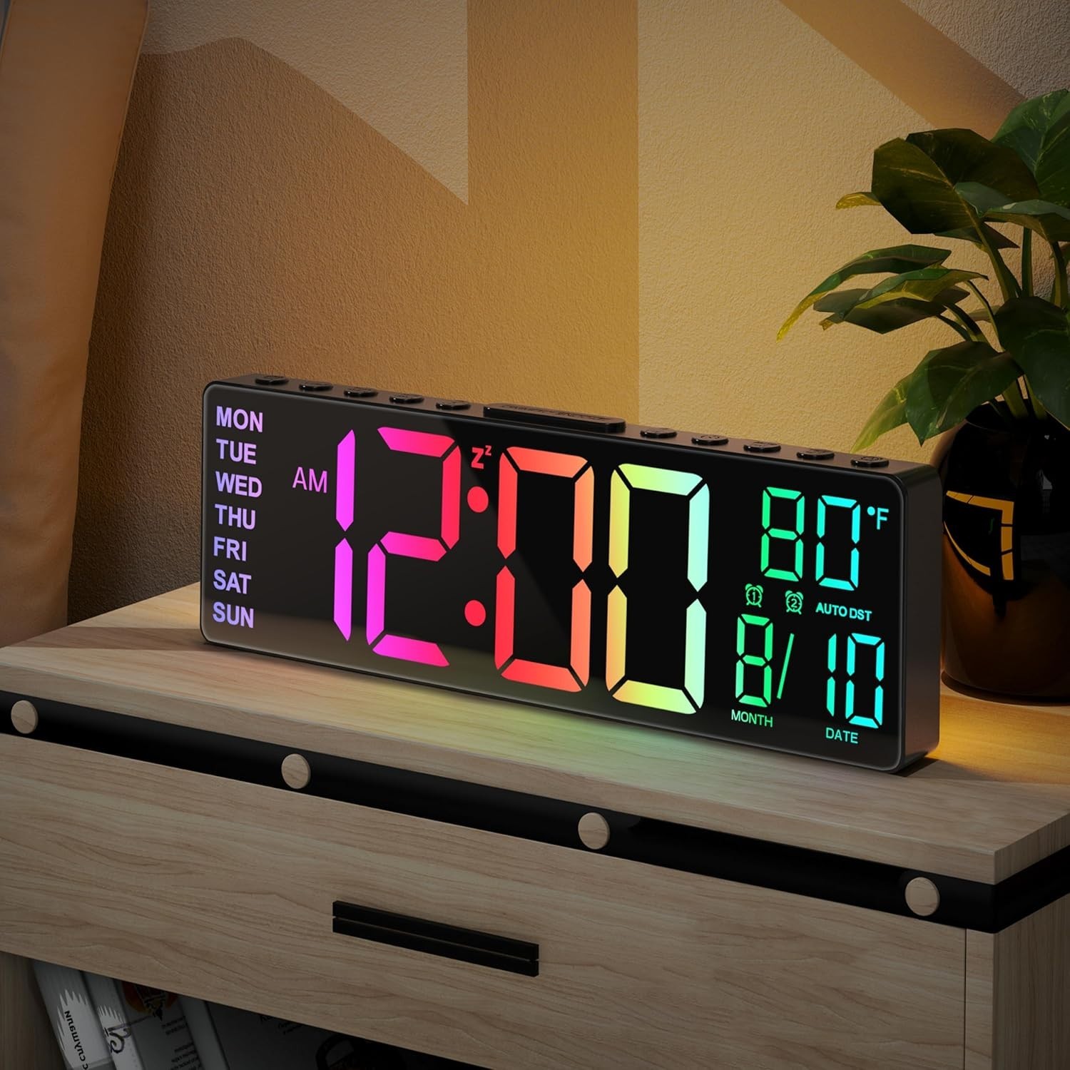 JALL 10.5'' Digital Large Alarm Clock Timer with All in 1 RGB Colors, Date, M