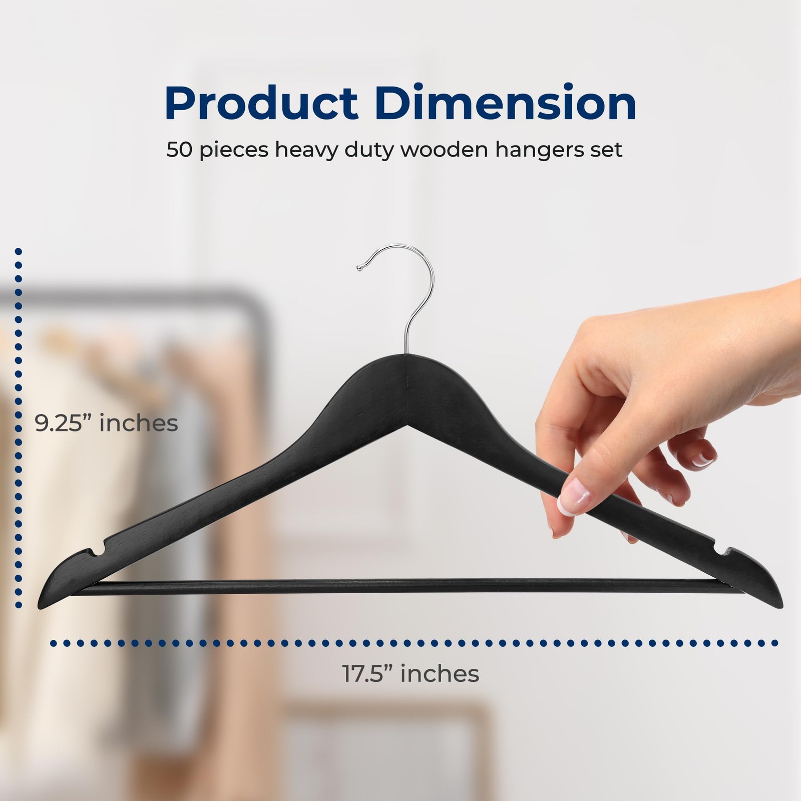 SereneLife 50-Pack Wooden Coat Hangers (Black)