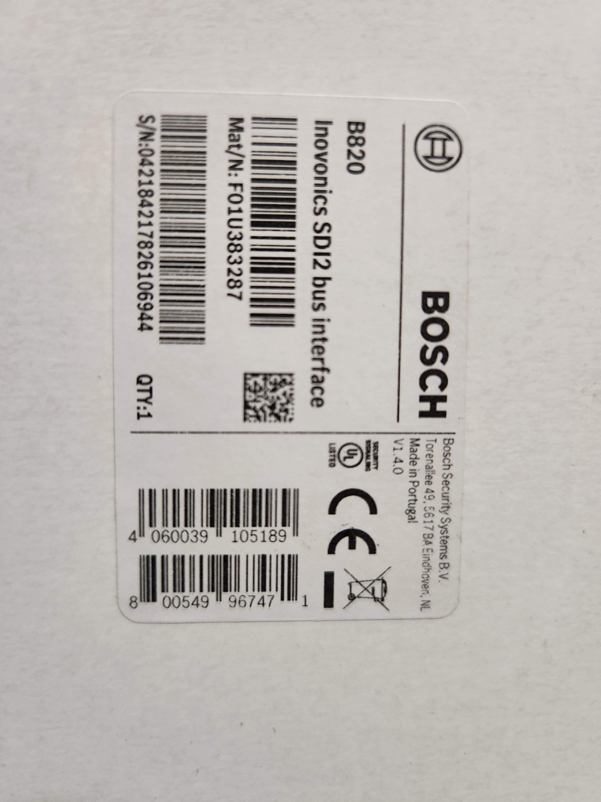 New! Bosch B820 Inovonics SDI2 Bus Interface Module