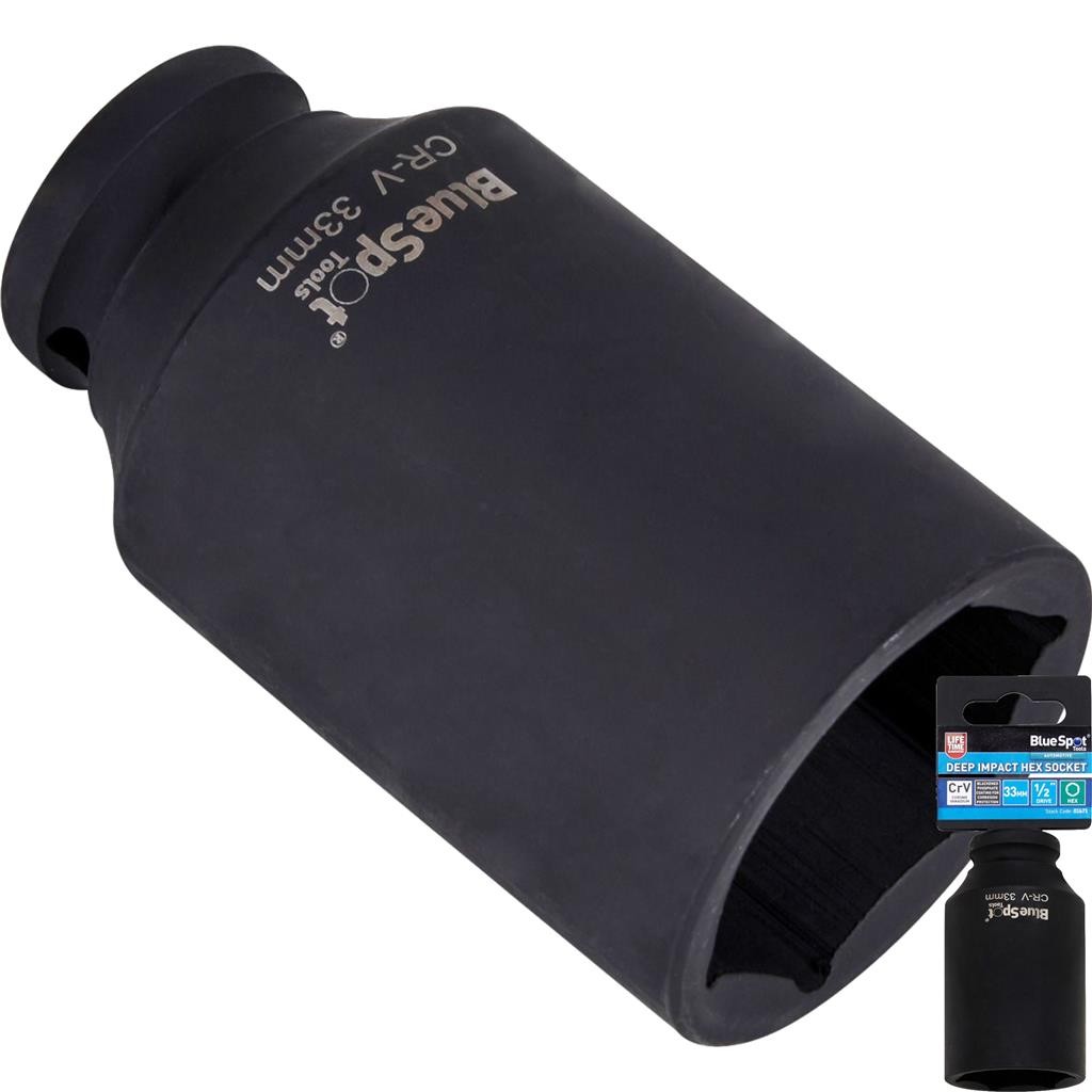 BlueSpot 33mm Deep Socket Impact Hex 6 Point Single CRV Steel 1/2" Drive