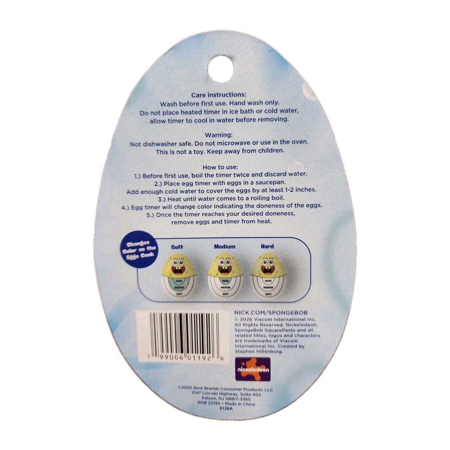 Nickelodeon Spongebob Squarepants Home Kitchen Color Changing Graphic Egg Timer