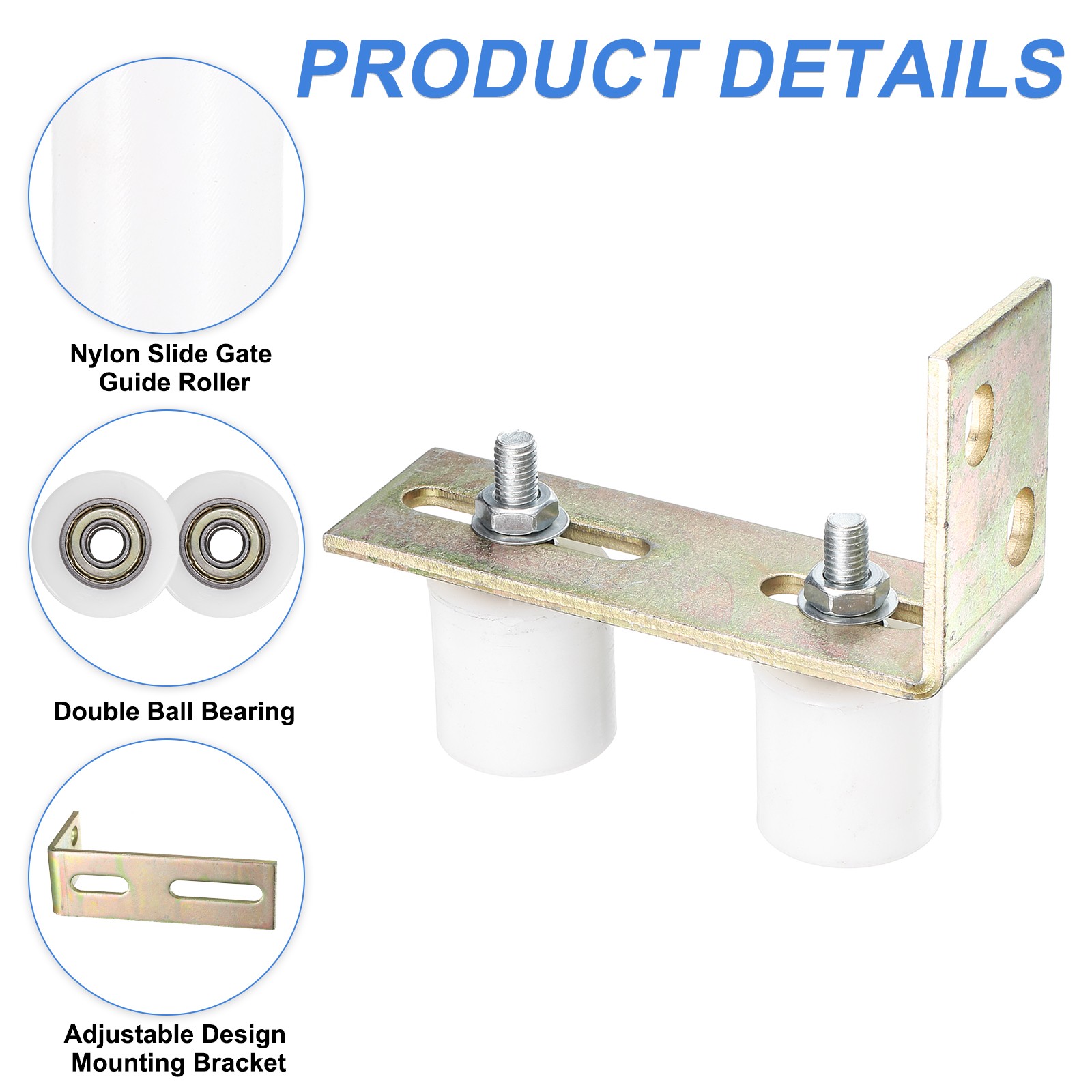 4Pcs Slide Gate Guide Roller 1.7" Nylon Gate Support Rollers with Bracket White