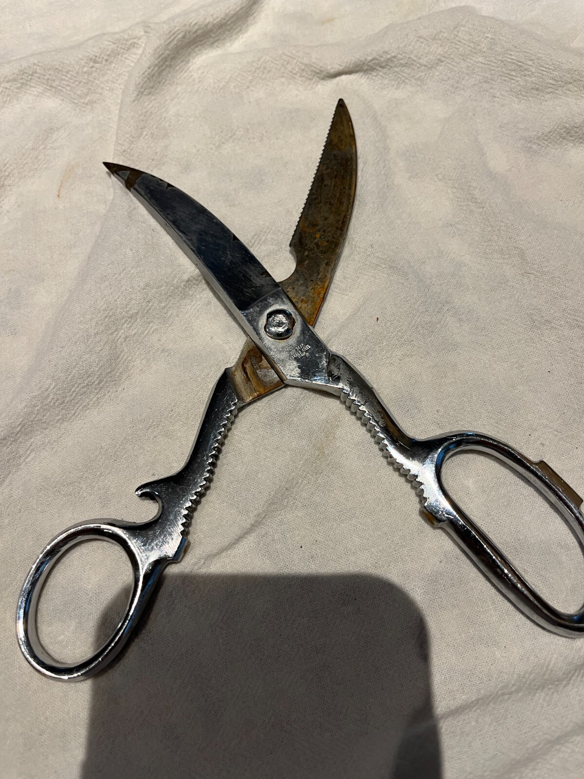 Vintage  Scissors Chrom Take Apart Serrated Kitchen Shears Italy 8.5”