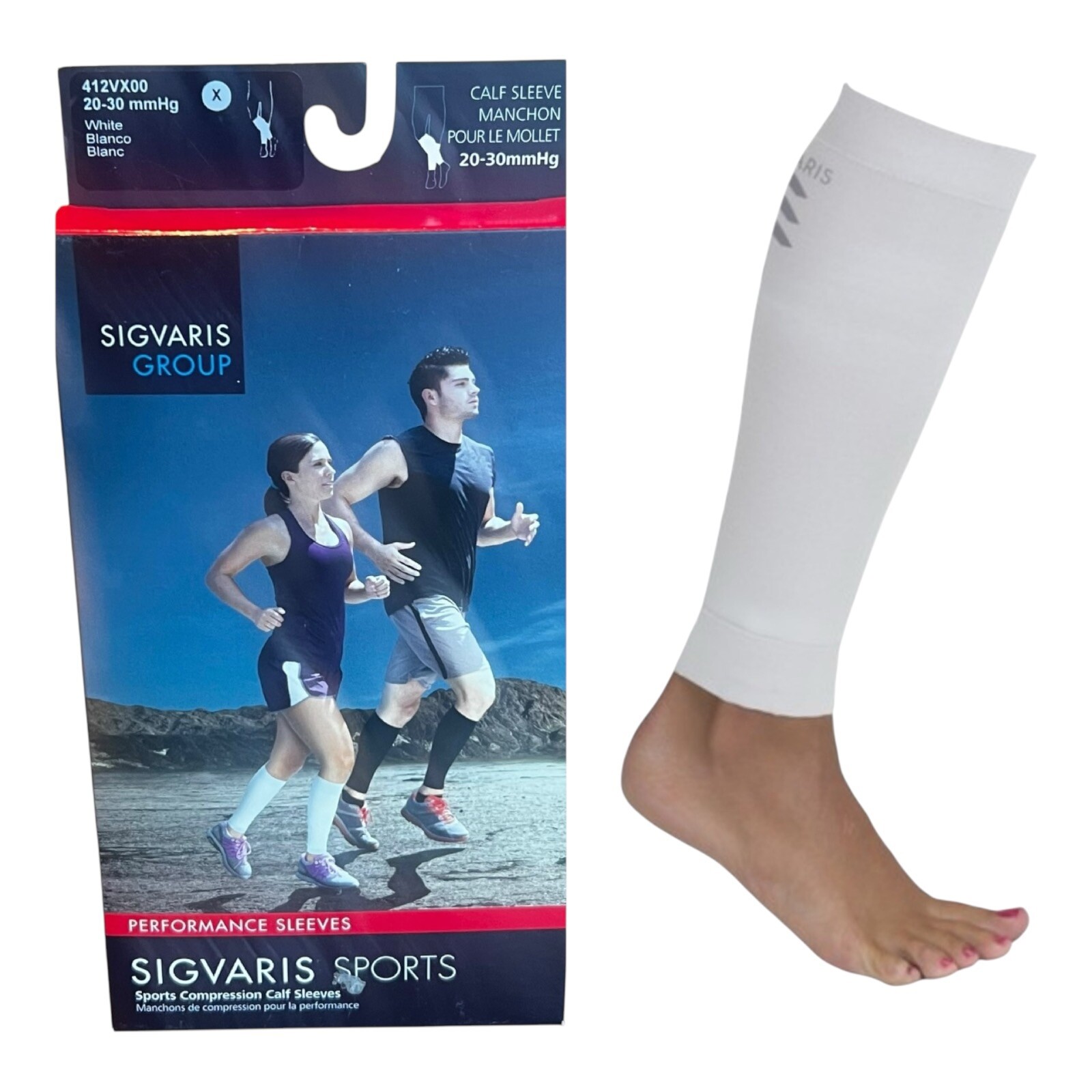 SIGVARIS Unisex Performance Compression Running Sleeve 412V 20-30mmHg White Sz X