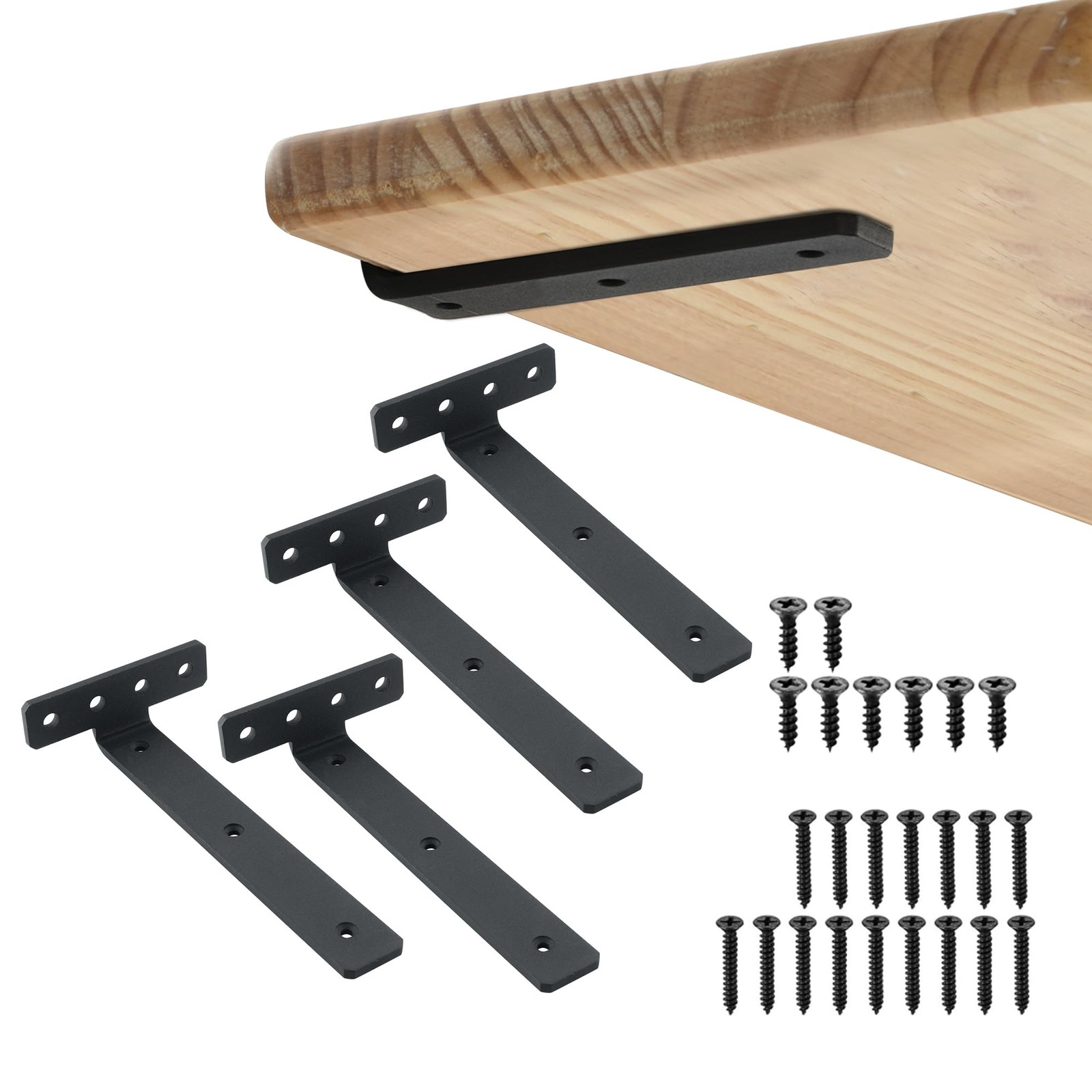 Black Floating Shelf Brackets 8 Inch,Hidden L Brackets for Shelves