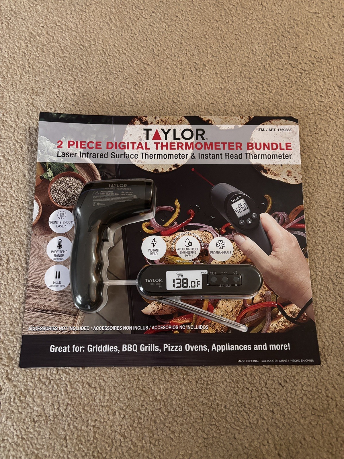 Taylor 2-Piece Digital Thermometer Bundle -Instant Read & Laser Infrared Surface
