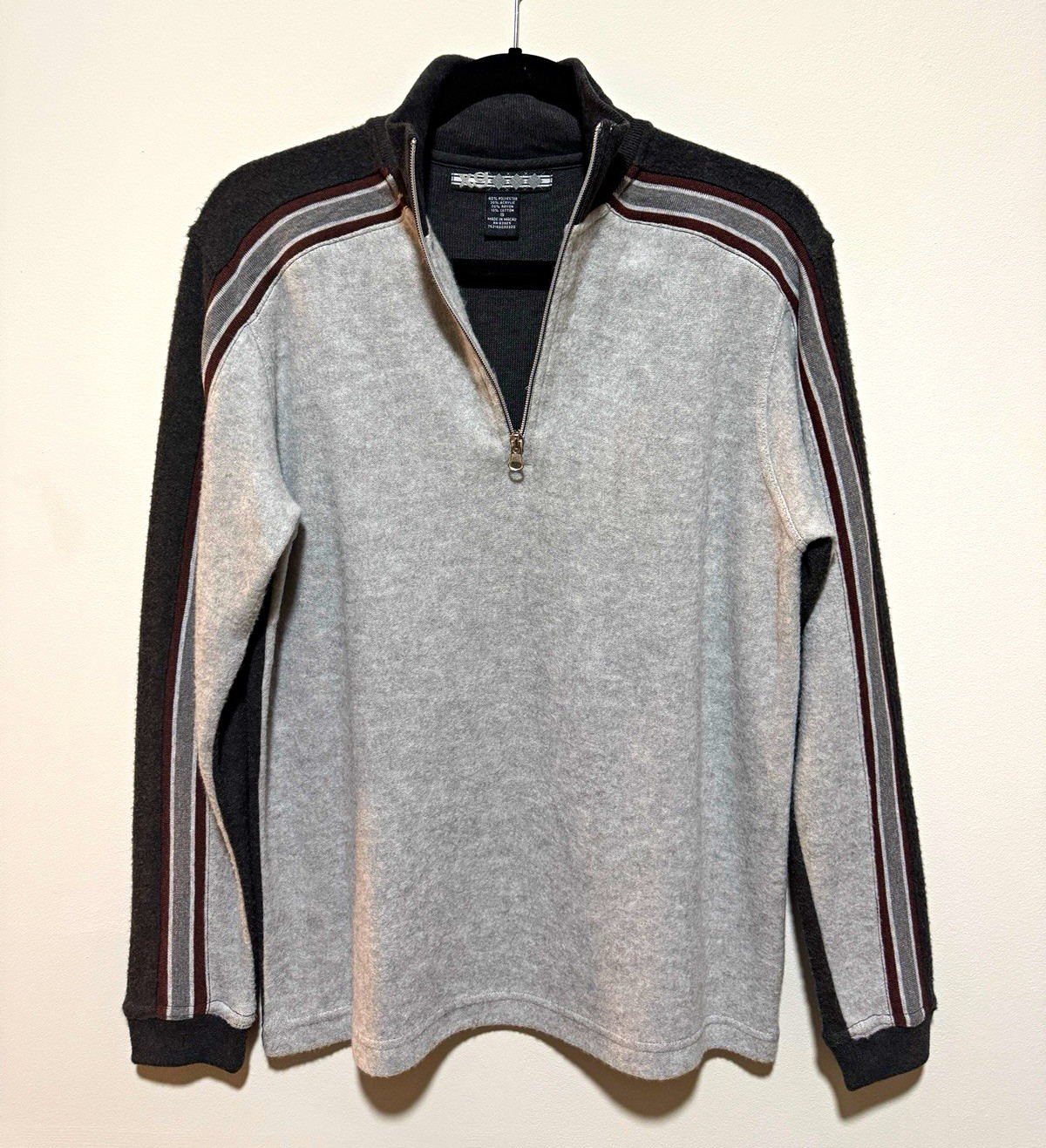 X9 Men’s Small 1/4 Zip Sweater Gray Charcoal Striped Mock Neck NWOT