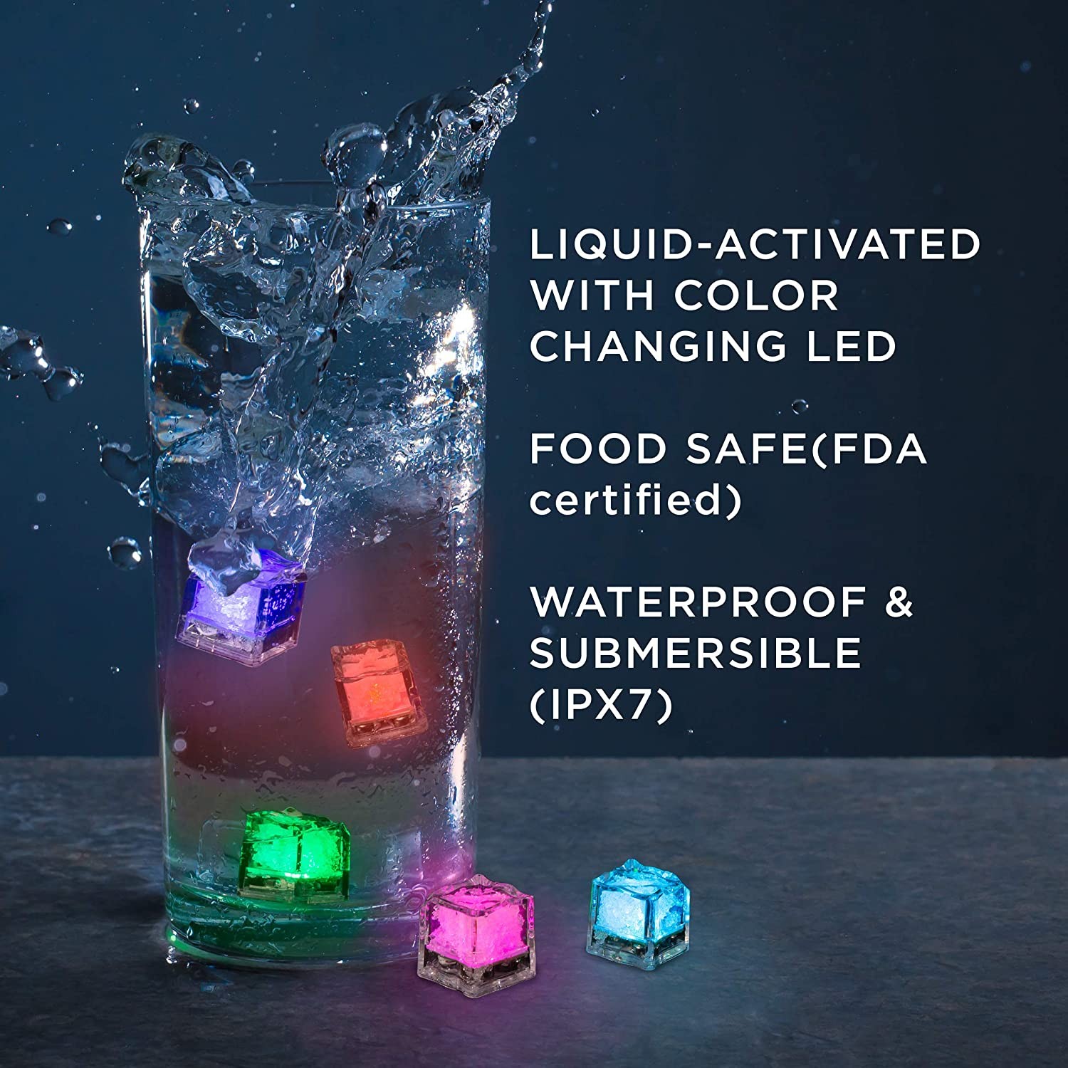 24Pcs LED Light Ice Cubes Liquid Sensor Luminous For Party Wedding Pond Bath