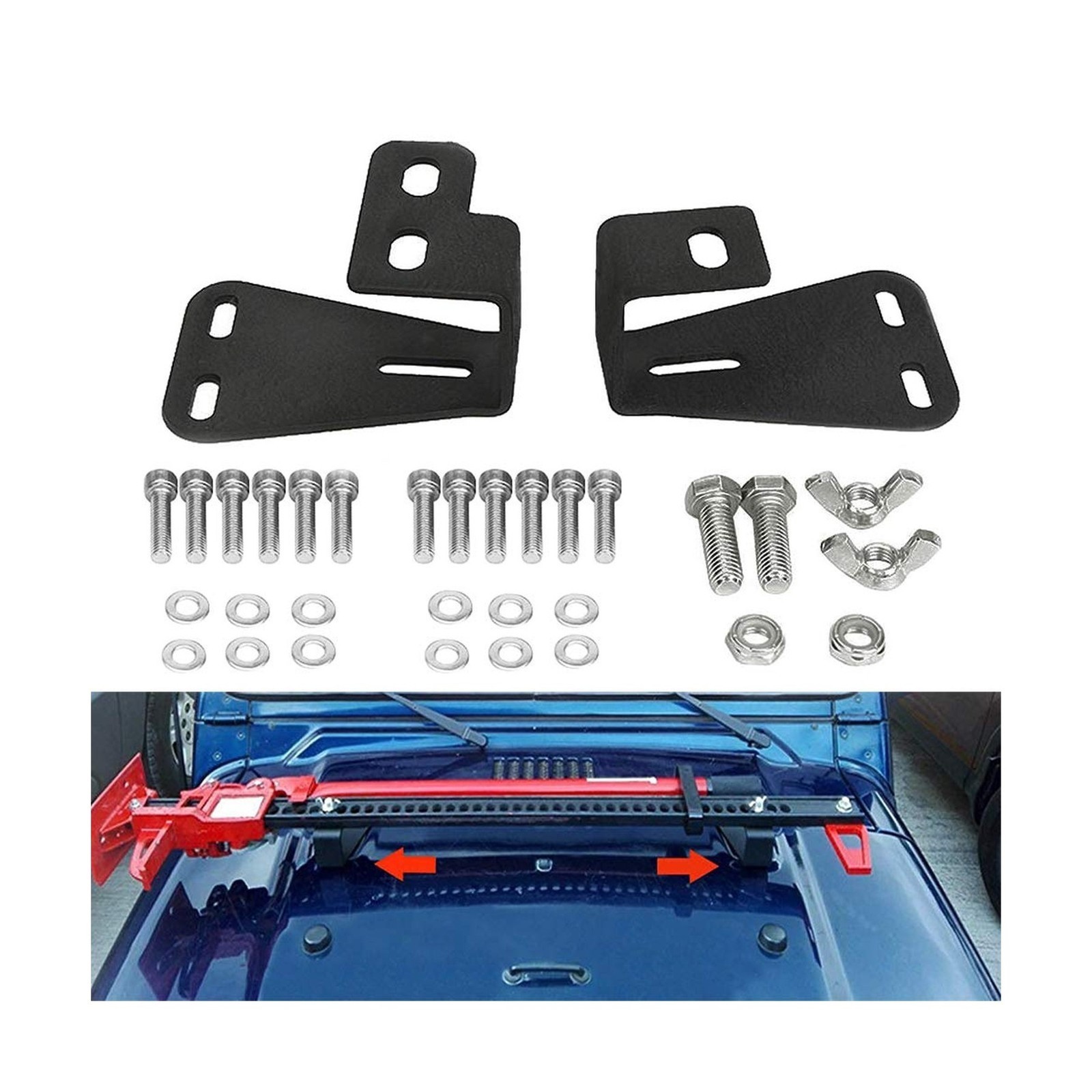 High Lift Jack Mount Hood Bracket Pair Fit For Jeep CJ/YJ/TJ 44-06 - Black
