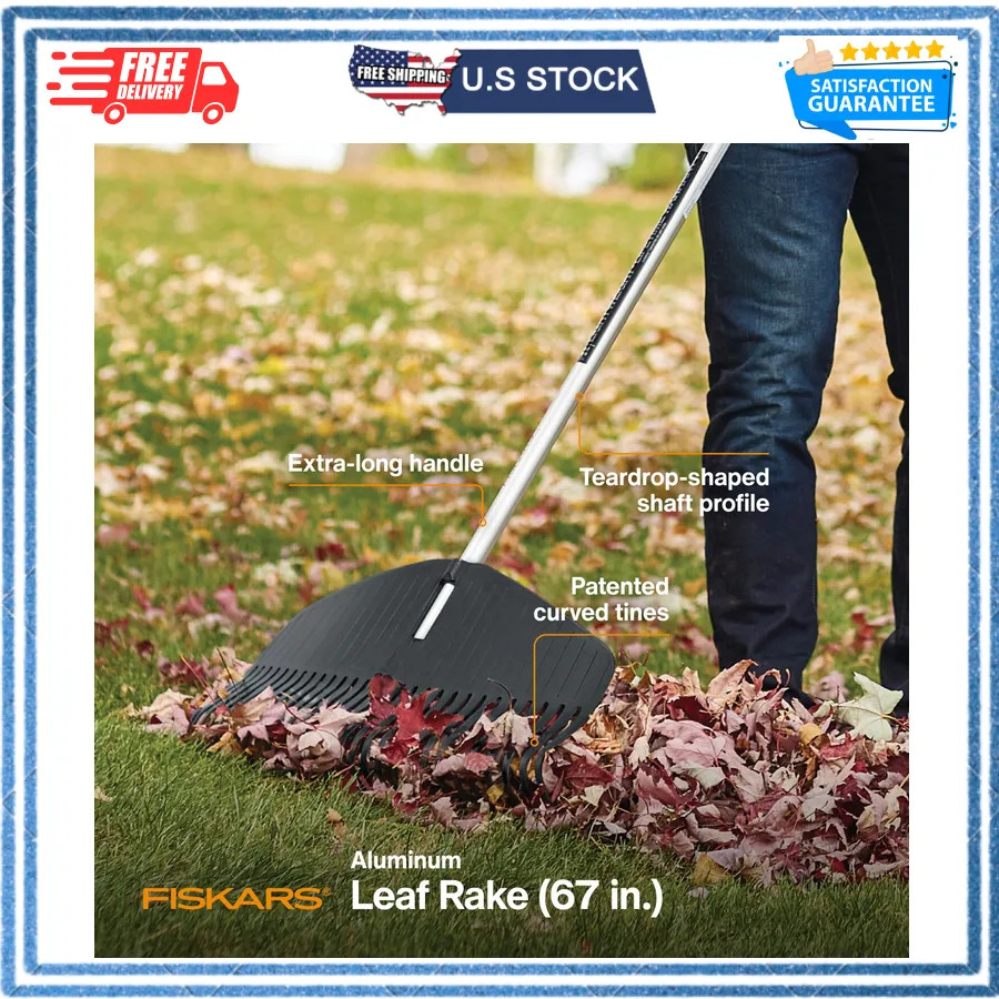 Fiskars 67 Inch Poly Leaf Rake Lightweight Lawn Garden Tool