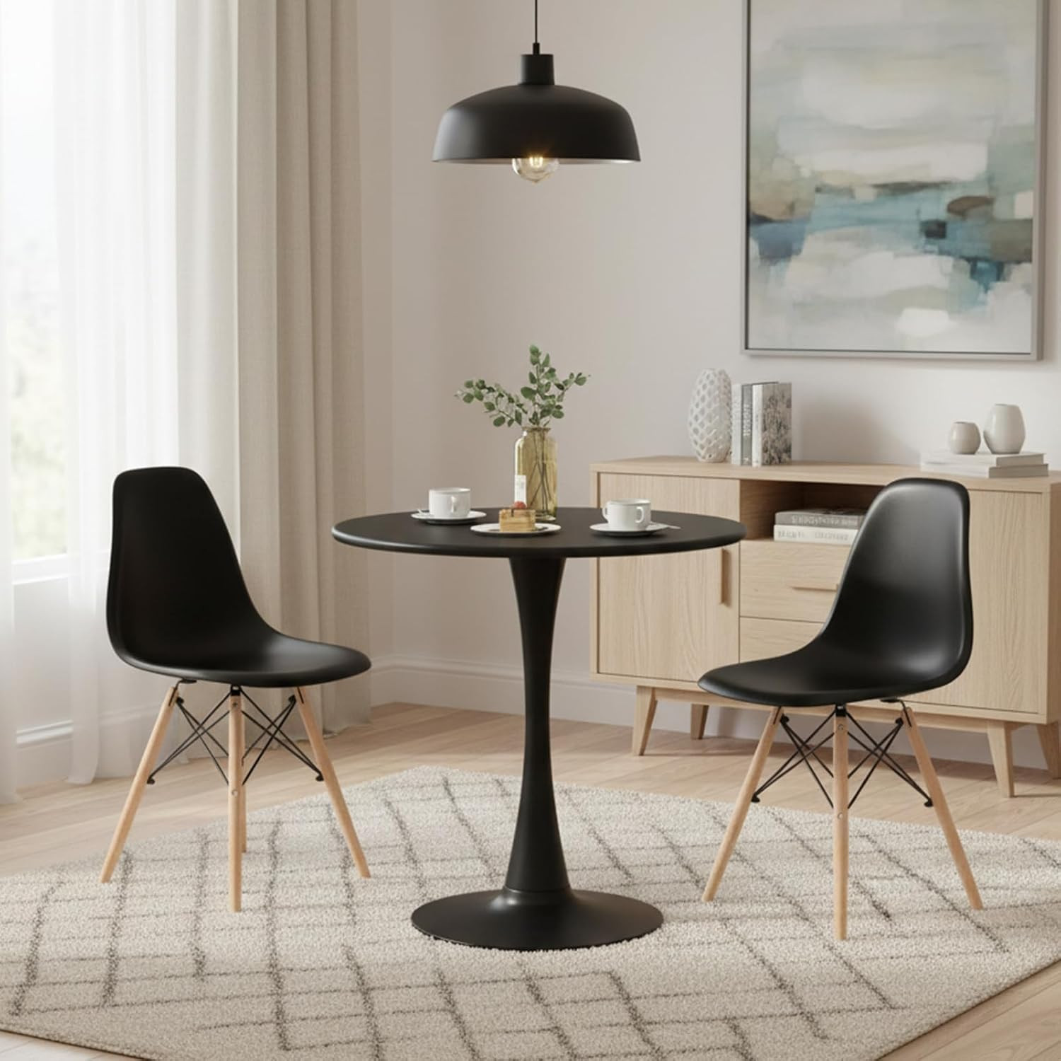 5-Piece round Dining Table Set for 4, Kitchen Table and Chairs, 32'' Tulip Table