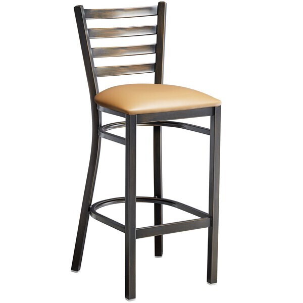 10 PACK Distressed Copper Ladder Back Metal Restaurant Barstool With Brown Vinyl