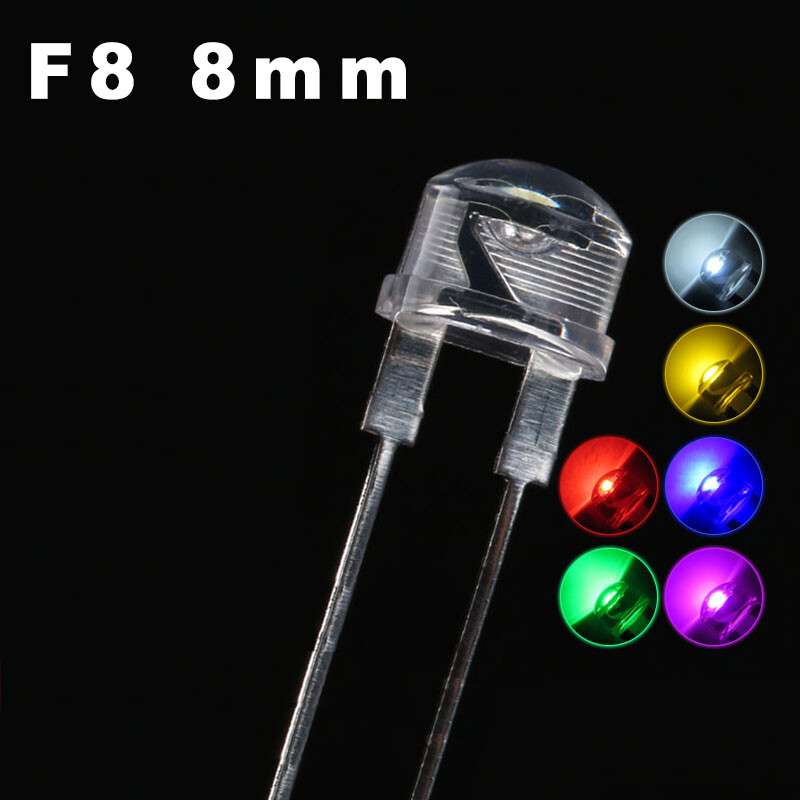 F8 8mm White Straw Hat Superbright Led Light Emitting Diode Lamp 5 Colors