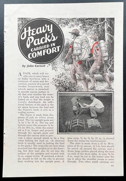 Pack Saddle “Heavy Packs Carried in Comfort” 1935 HowTo Build PLANS Ash Frame