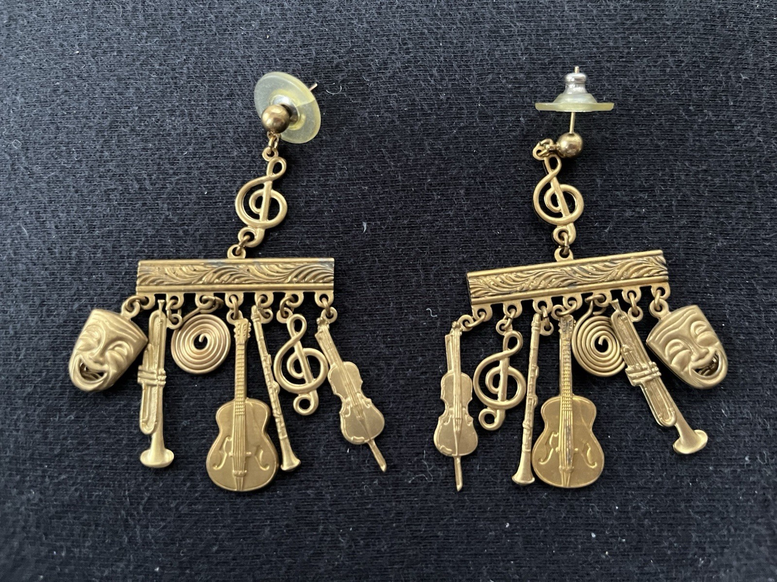 Pair Of Pierced Earrings With Musical Theme, Dangling instruments
