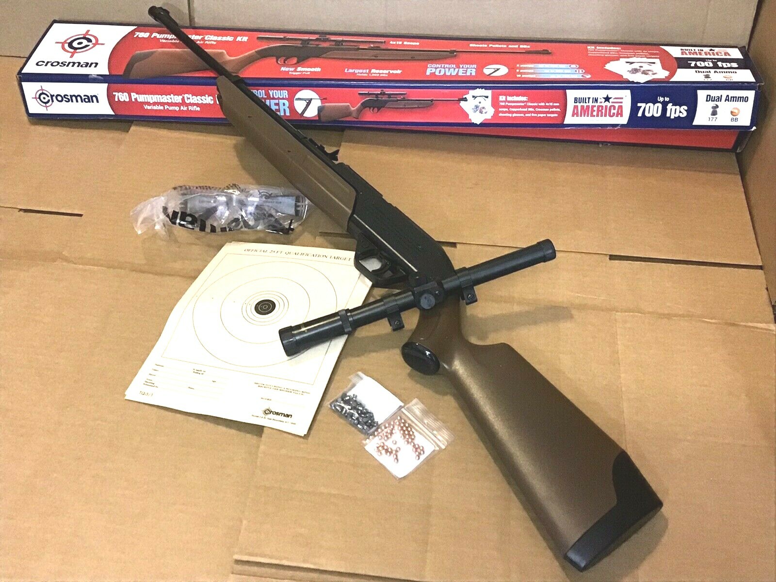 Crosman 760 Pumpmaster Classic Kit .177 Cal Air Rifle 700fps, .177 BB / Pellet