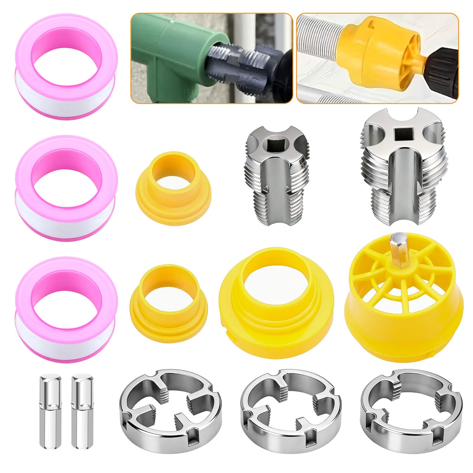 PVC Thread Maker Tool Electric Drill Pipe Threader Kit w/ 1/2" 3/4" 1" Dies Tape
