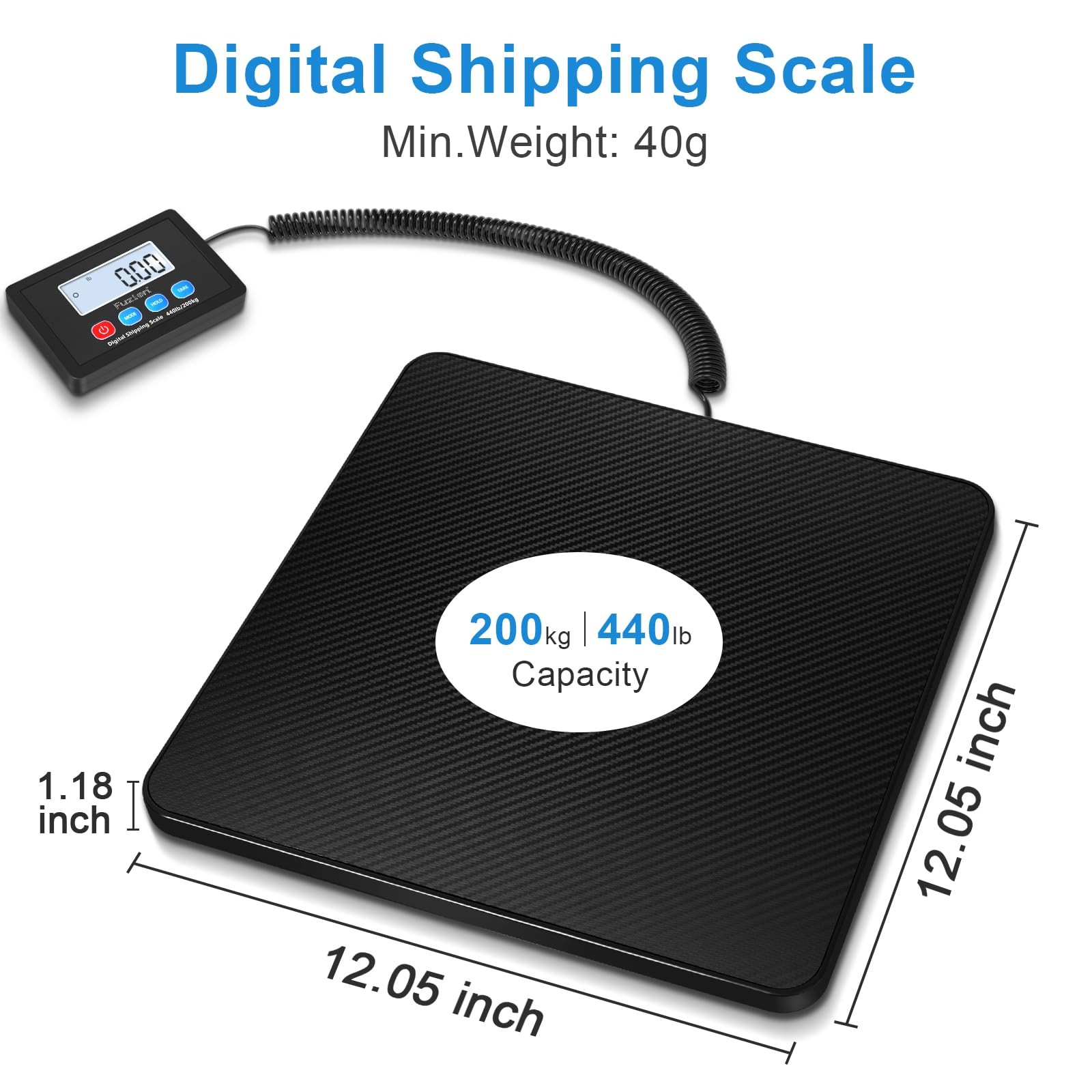 Shipping Scale, 440LB x 10g High Accuracy Postal Scale, Hold/Tare Function, D...