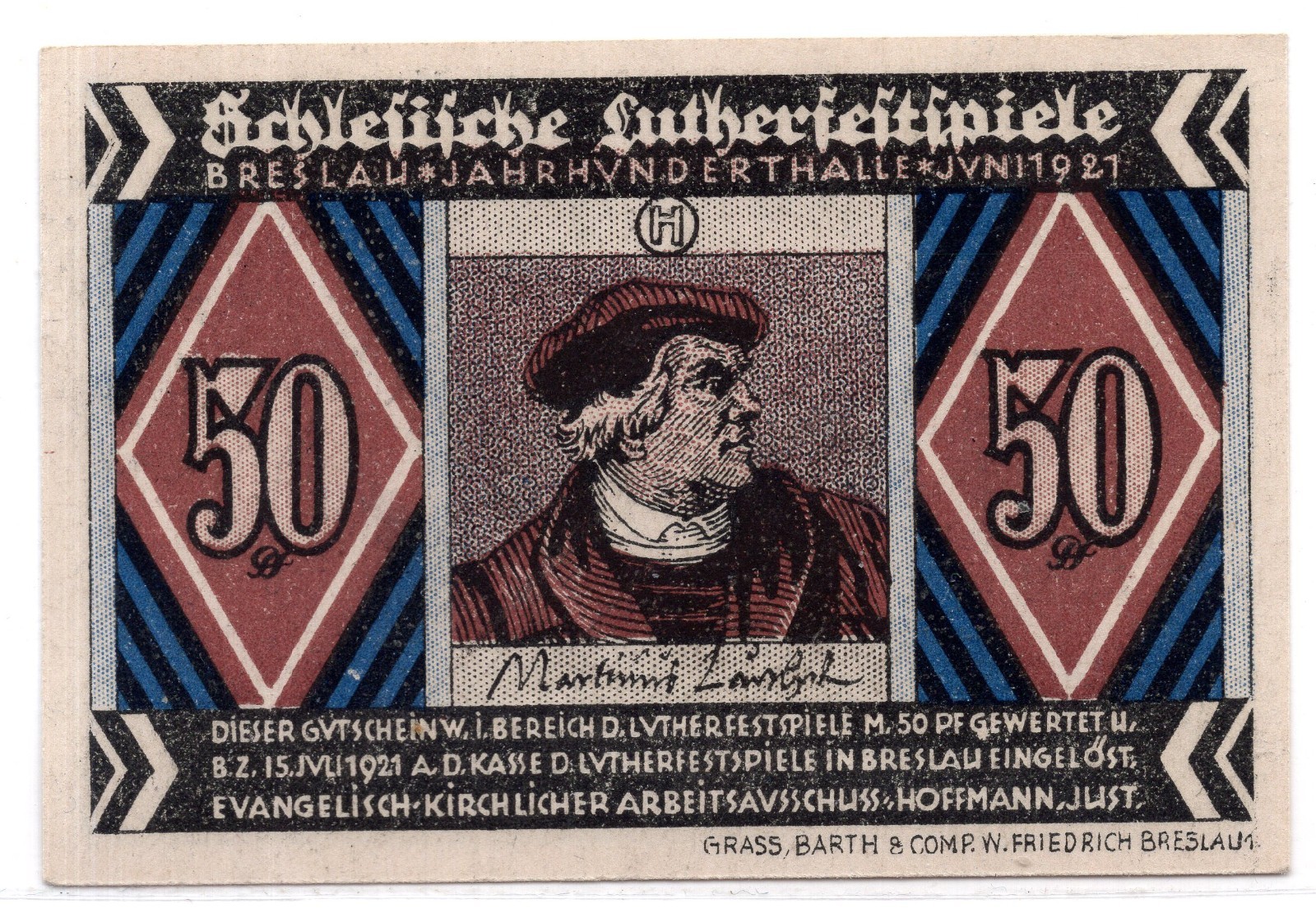 1921 Germany Breslau Notgeld 50 Pfennig Note (1549)