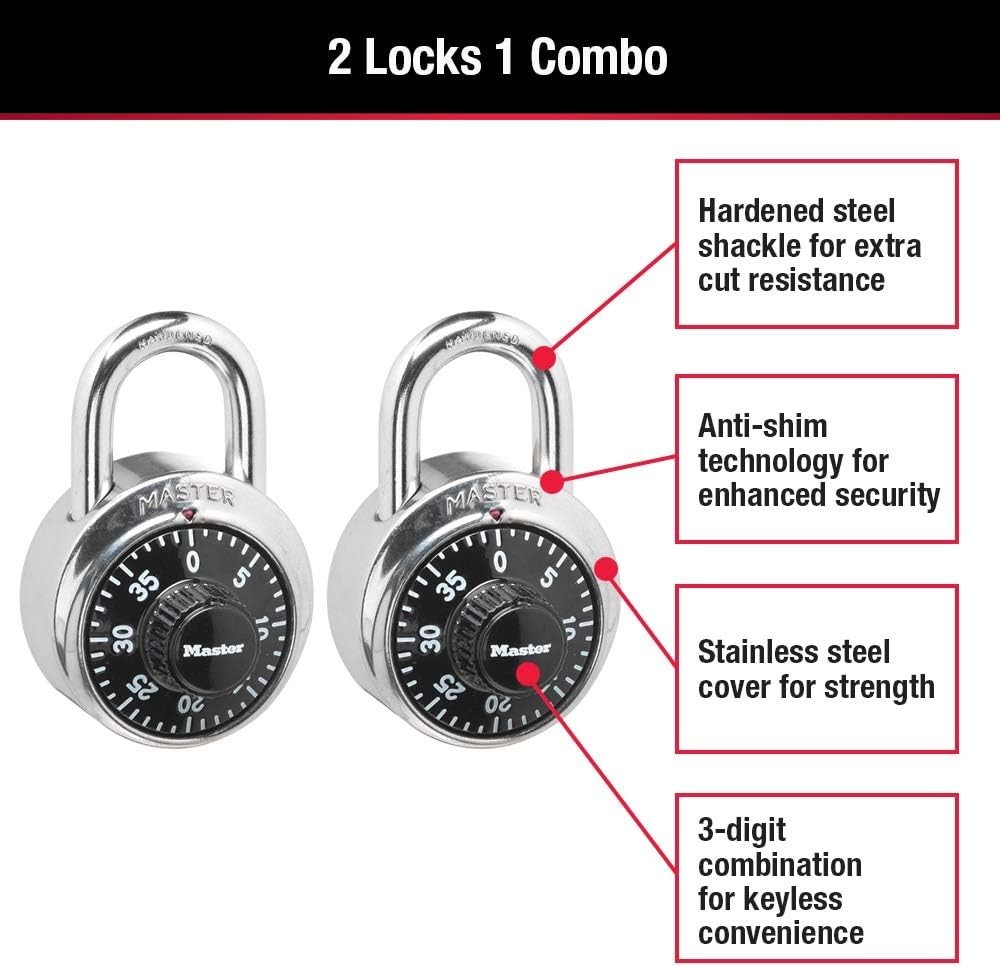 Master Lock 1500T Gym Locker Combination Padlock Preset 3-Digit Code 8pk