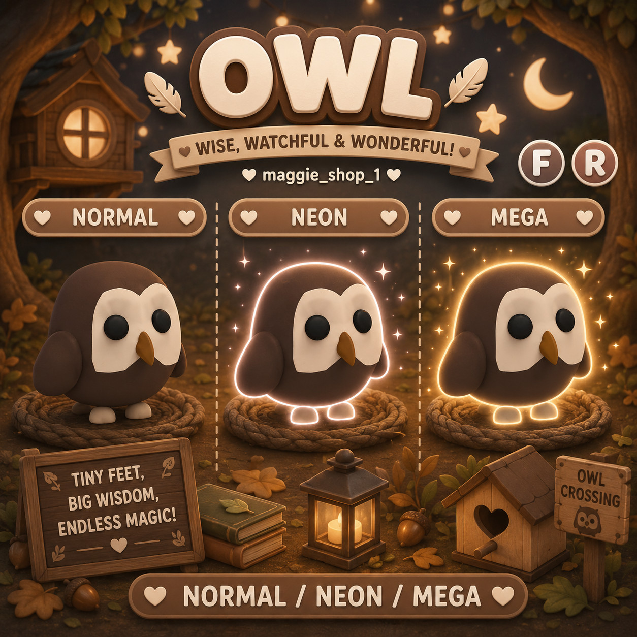 Owl FR Normal/Neon /Mega ✨ Adopt From Me Today ✨ Top Picks