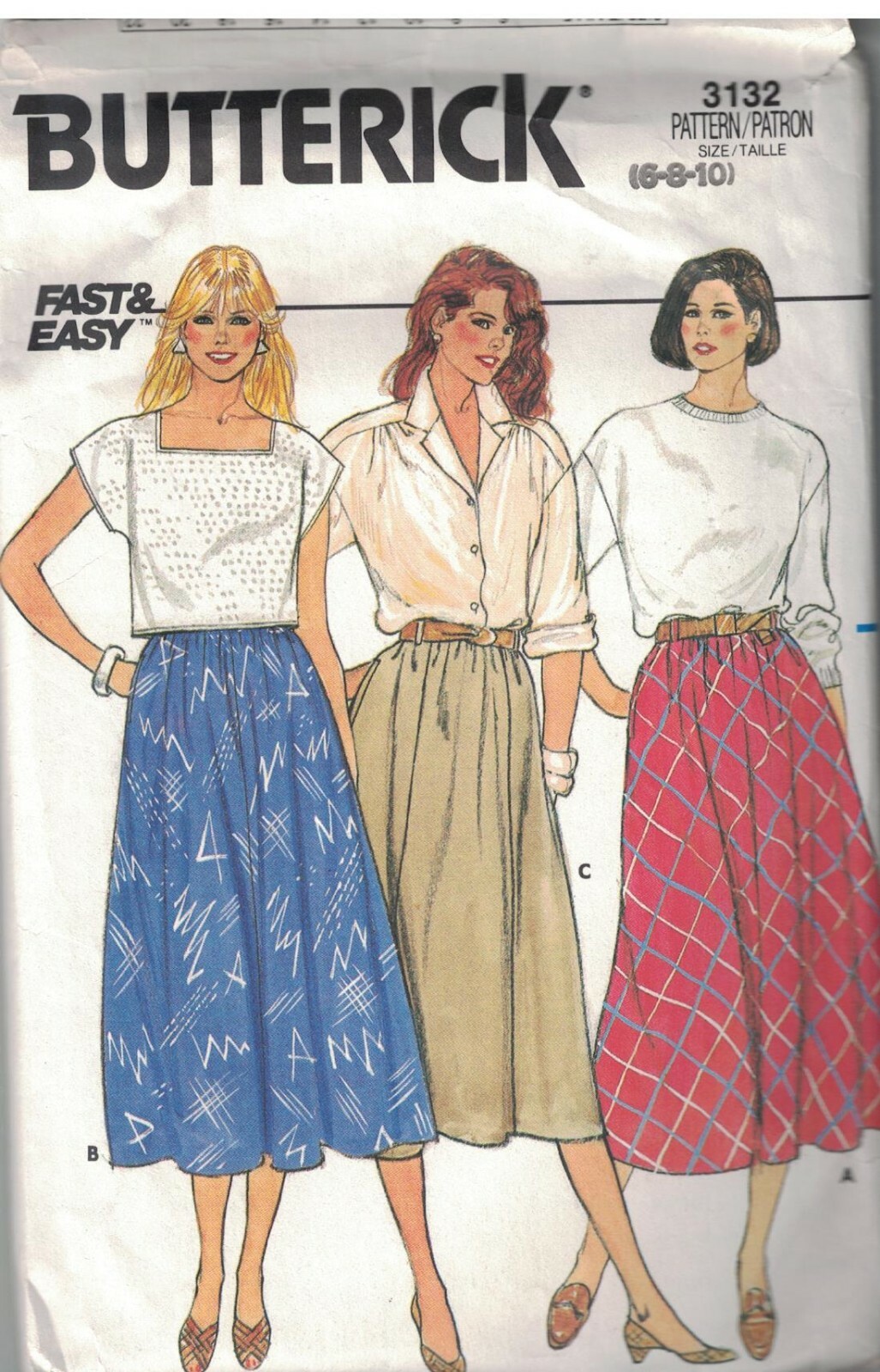 3132 Vintage Butterick SEWING Pattern Misses slightly flared skirt fast easy 6