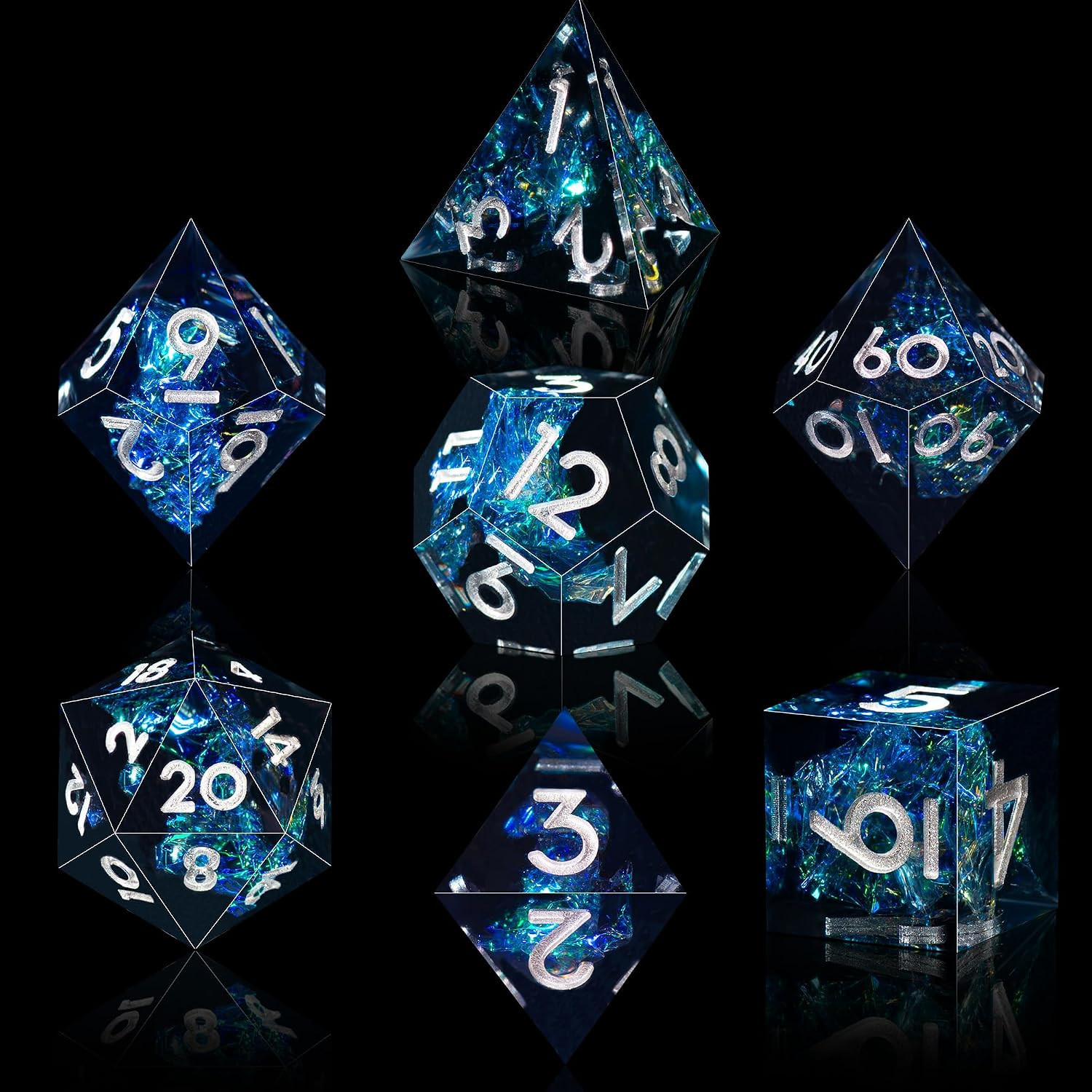 7-Die DND Dice Set Handmade Sharp Edge Polyhedral Dice for Dungeons