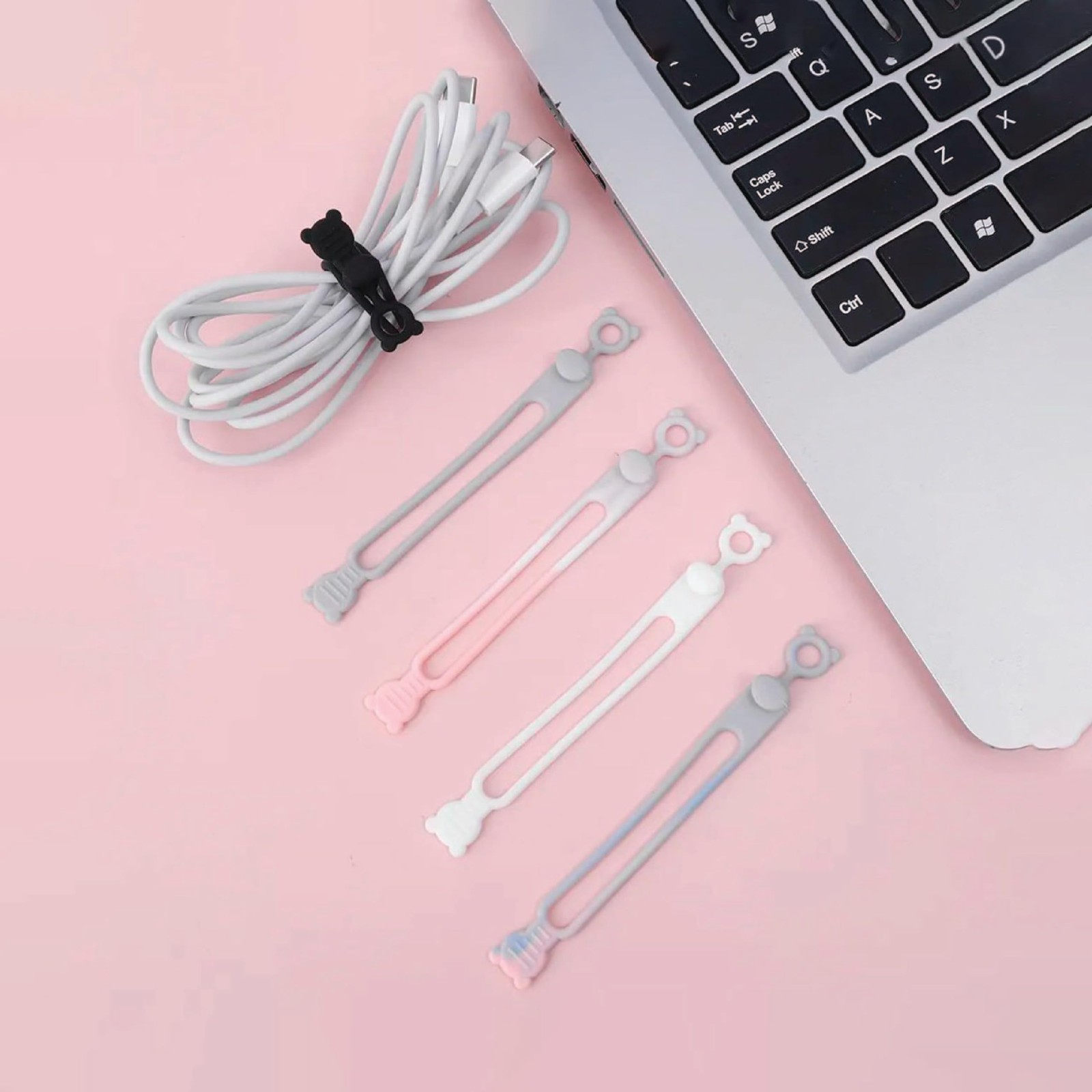 50-Pack Silicone Cable Ties Reusable, Rubber Cable Ties Cord Organizer Electr...