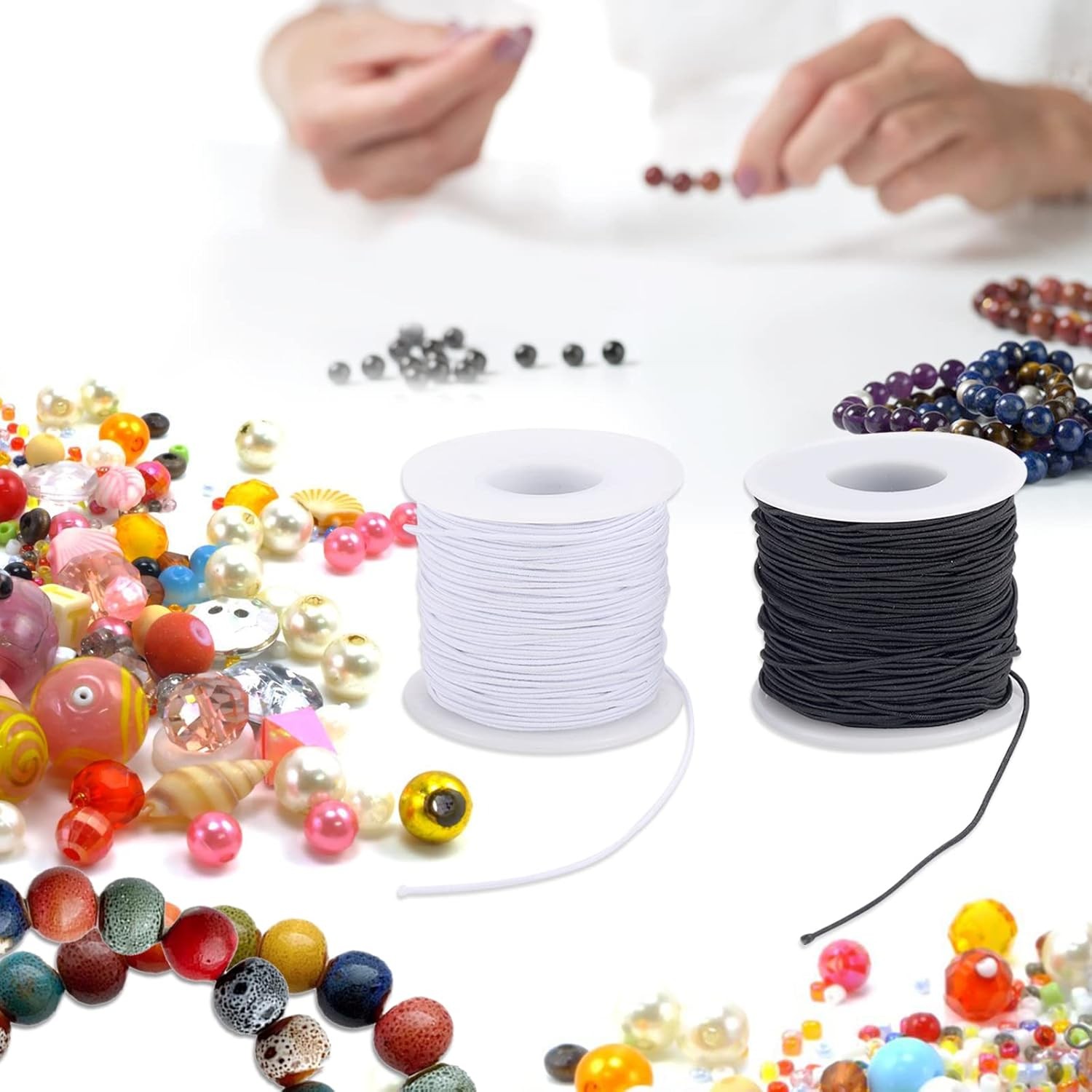 Stretchy String for Bracelets,3 Rolls 0.8 mm 495 Feet Sturdy Elastic String Cord